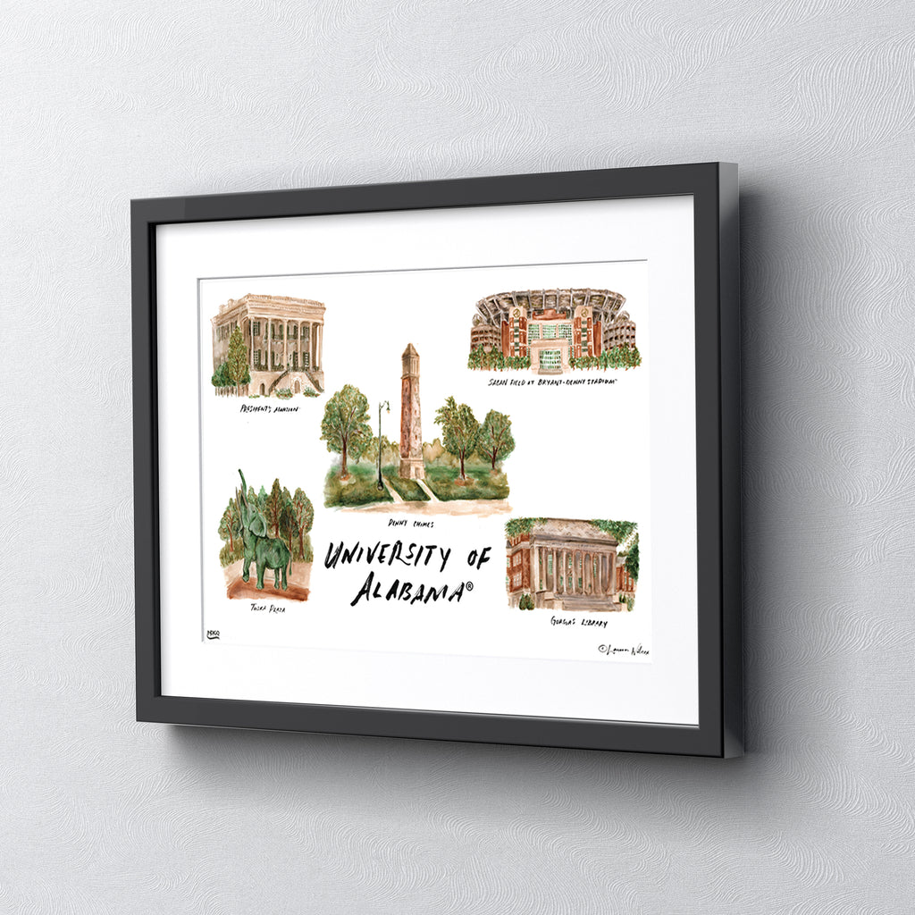 Alabama Collage, Framed Watercolor Wall Art 16" x 20" by Laura Wilcox