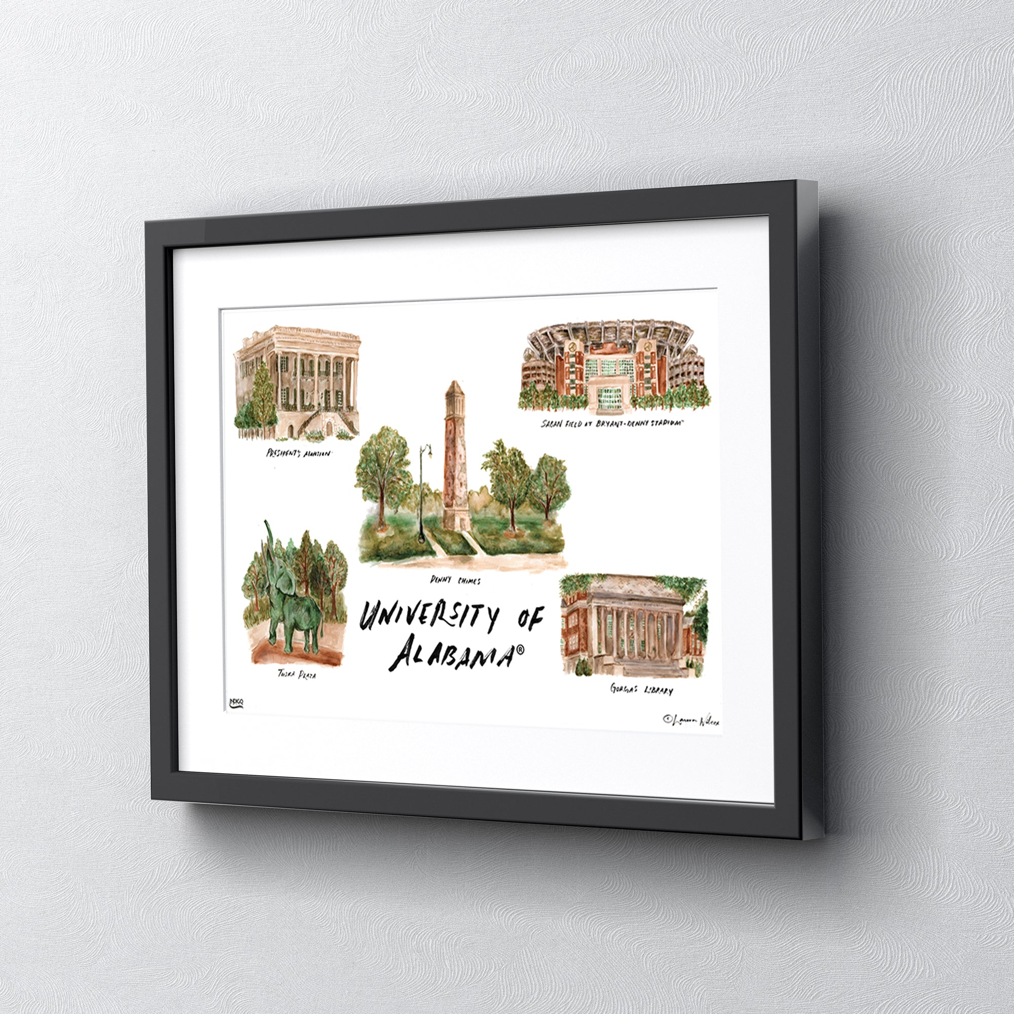 Alabama Collage, Framed Watercolor Wall Art 16" x 20" by Laura Wilcox