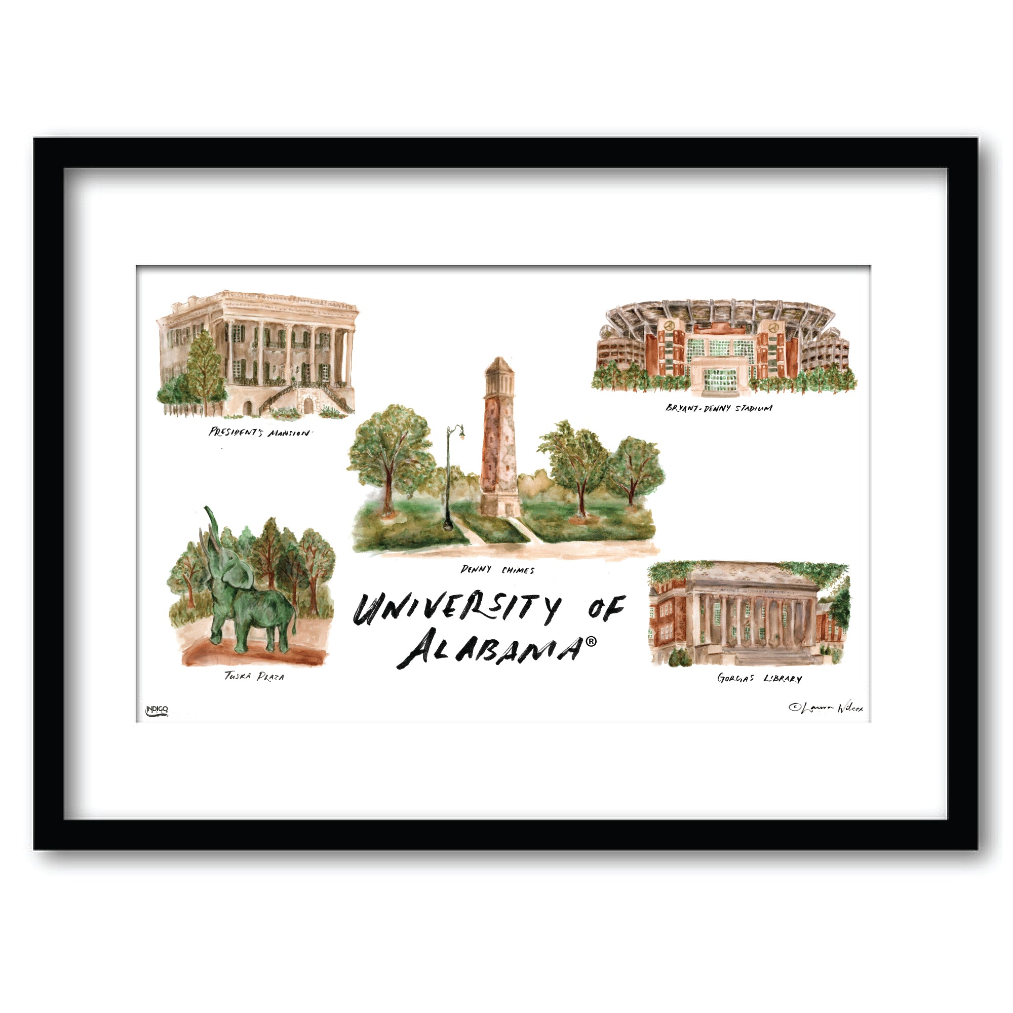Alabama Collage, Framed Watercolor Wall Art 11" x 14" by Laura Wilcox