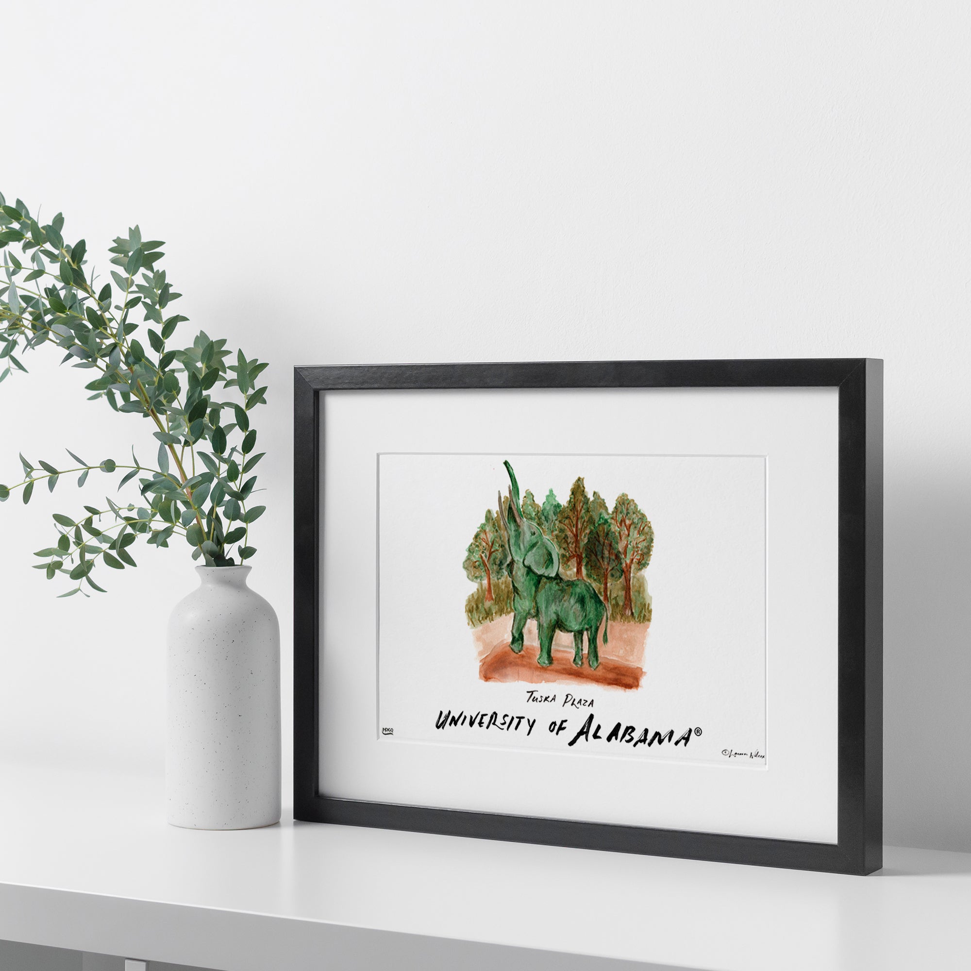 Alabama Tuska Plaza, Framed Watercolor Wall Art 16" x 20" by Laura Wilcox