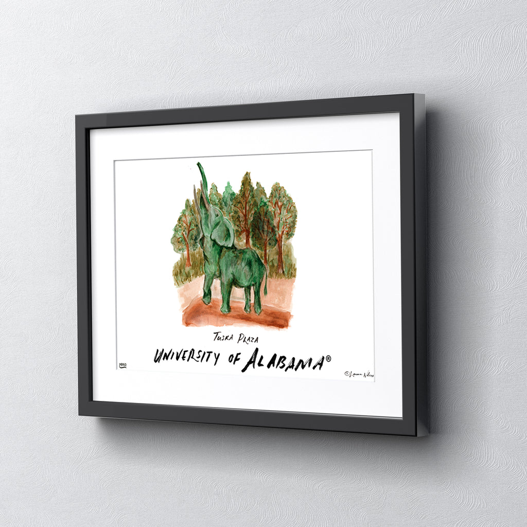 Alabama Tuska Plaza, Framed Watercolor Wall Art 11" x 14" by Laura Wilcox