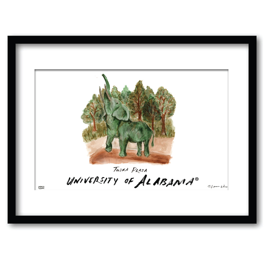 Alabama Tuska Plaza, Framed Watercolor Wall Art 11" x 14" by Laura Wilcox