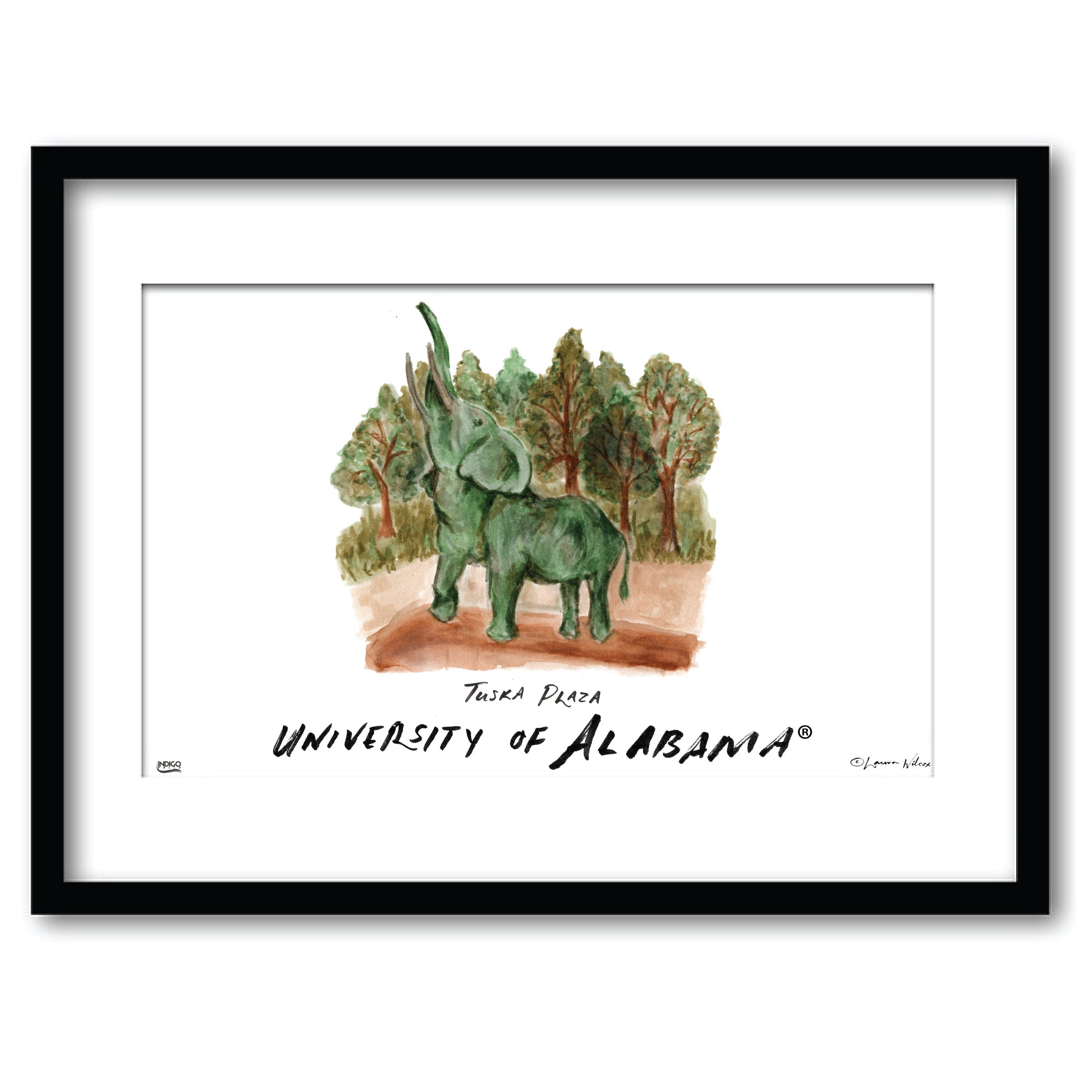Alabama Tuska Plaza, Framed Watercolor Wall Art 11" x 14" by Laura Wilcox