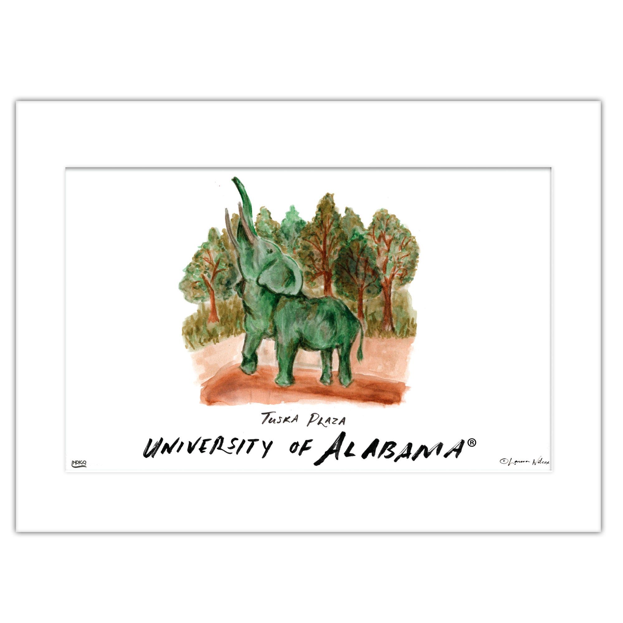 Alabama Tuska Plaza, Matted Watercolor Wall Art 16" x 20" by Laura Wilcox
