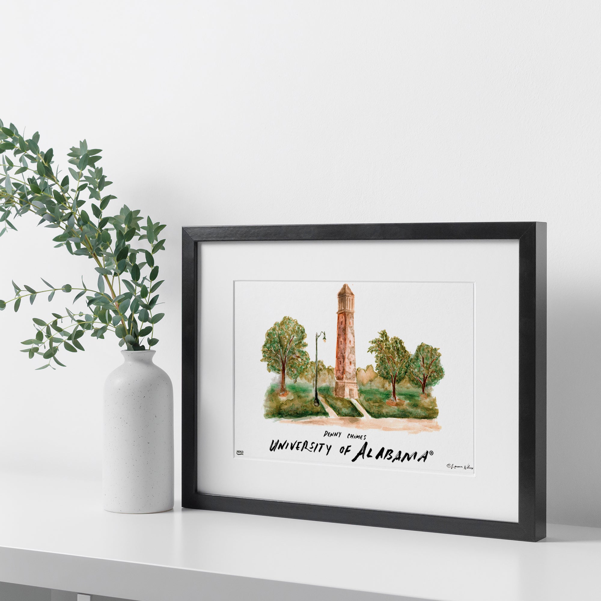 Alabama Denny Chimes, Framed Watercolor Wall Art 16" x 20" by Laura Wilcox