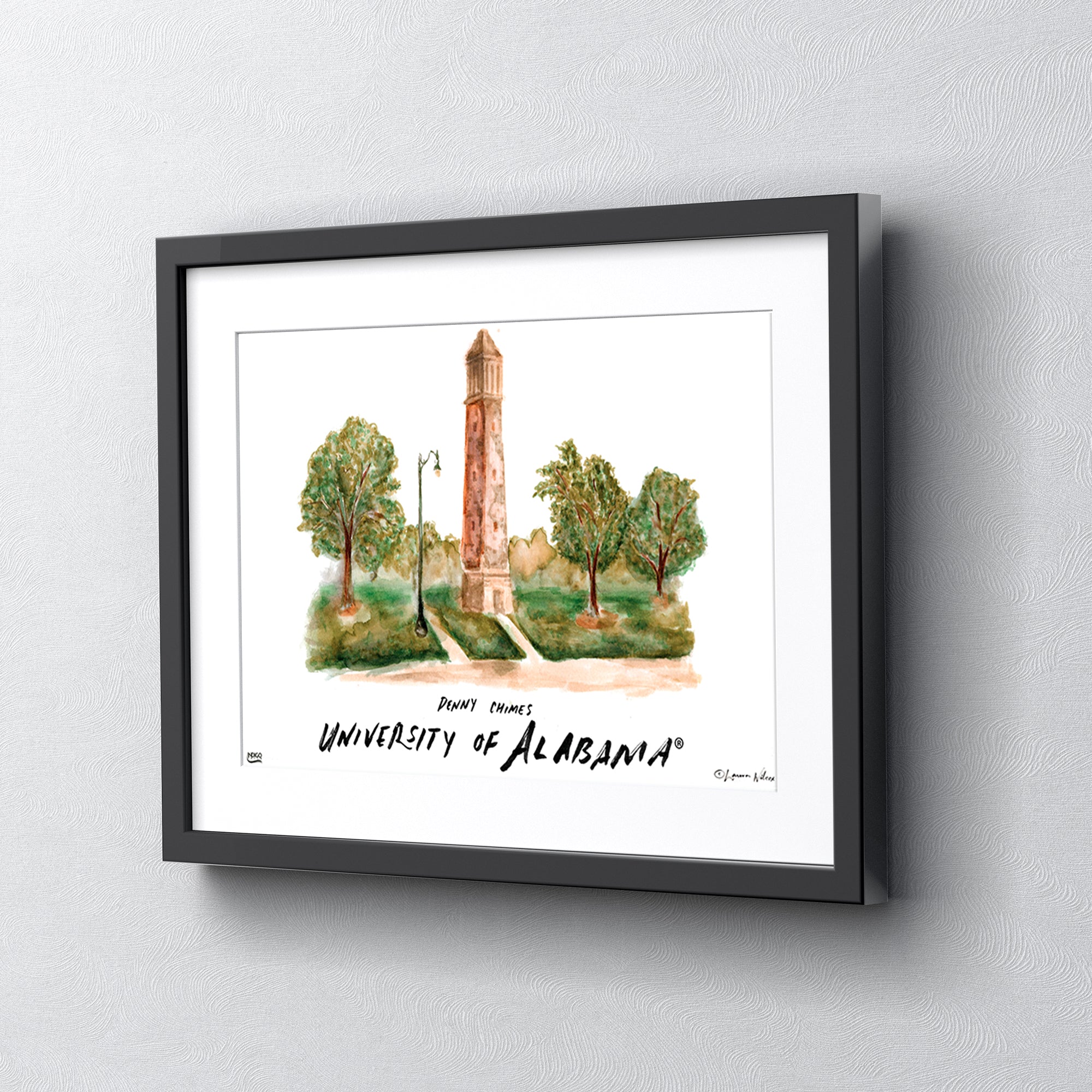 Alabama Denny Chimes, Framed Watercolor Wall Art 16" x 20" by Laura Wilcox
