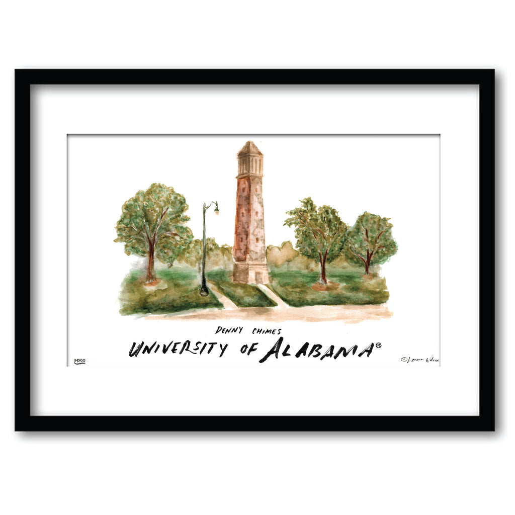 Alabama Denny Chimes, Framed Watercolor Wall Art 11" x 14" by Laura Wilcox