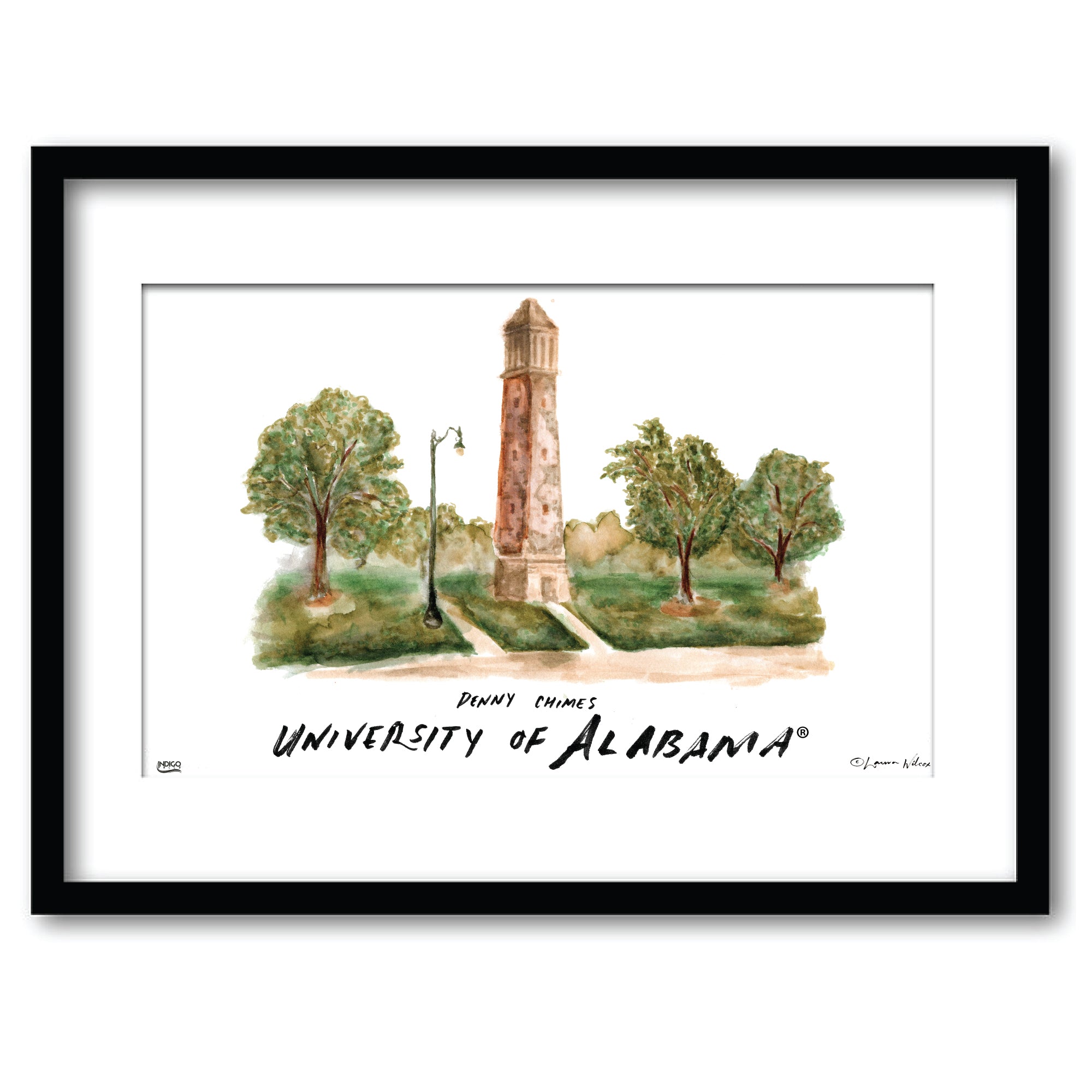 Alabama Denny Chimes, Framed Watercolor Wall Art 11" x 14" by Laura Wilcox
