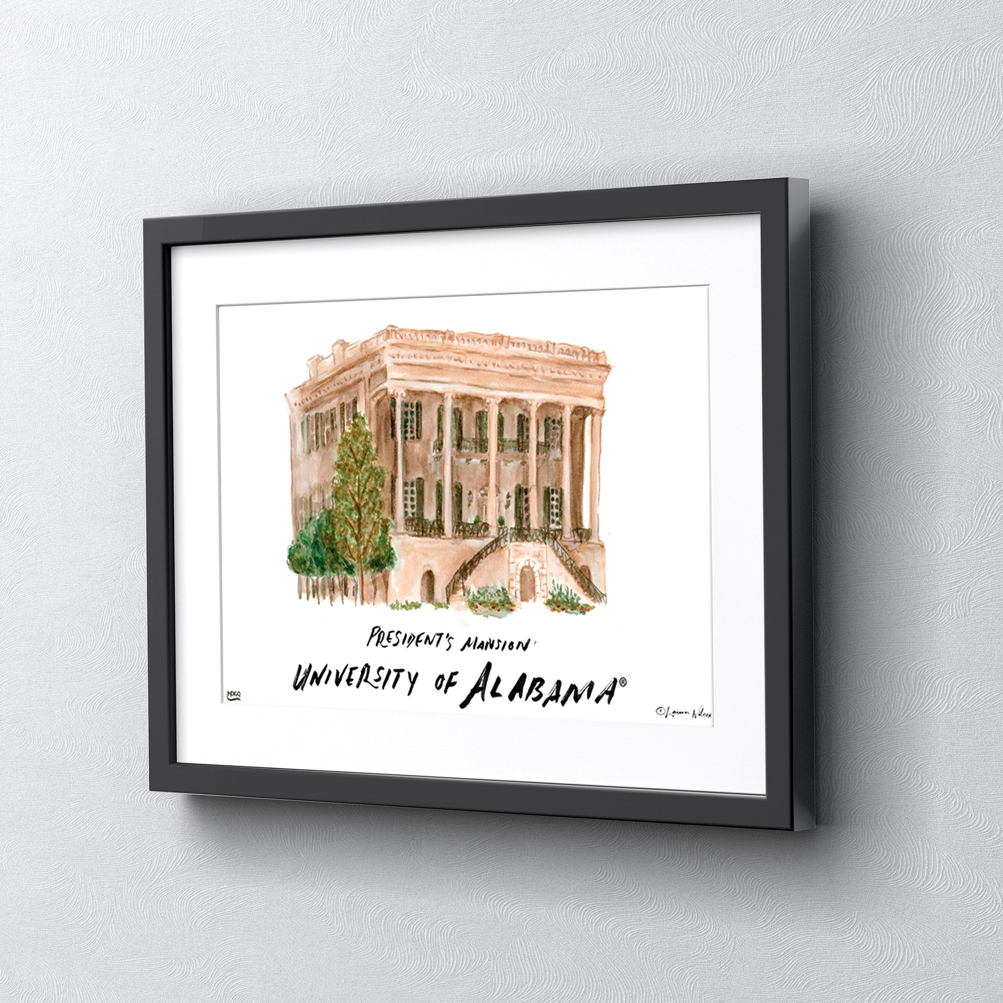 Alabama President's Mansion, Framed Watercolor Wall Art 16" x 20" by Laura Wilcox