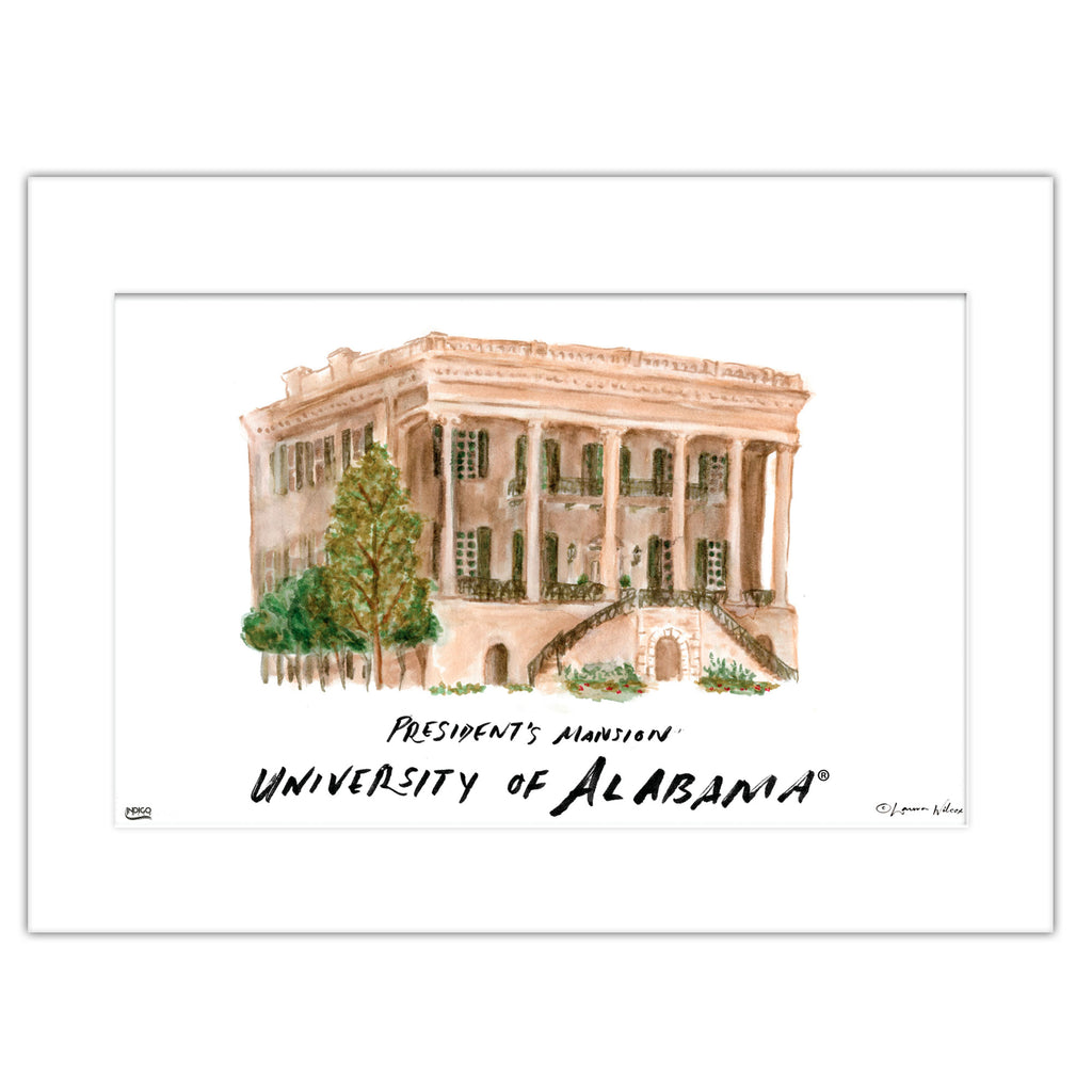 Alabama President's Mansion, Matted Watercolor Wall Art 16" x 20" by Laura Wilcox