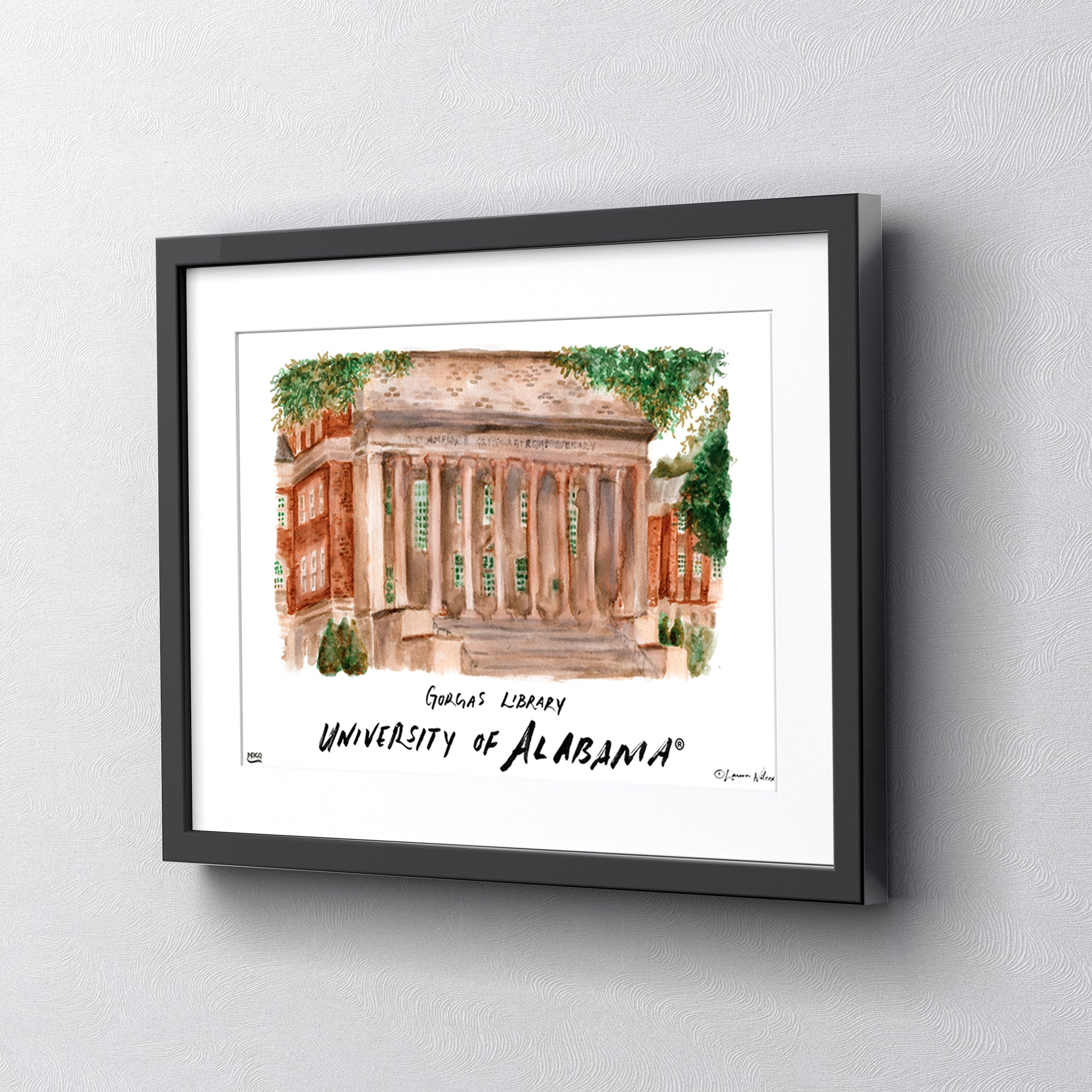 Alabama Gorgas Library, Framed Watercolor Wall Art 16" x 20" by Laura Wilcox