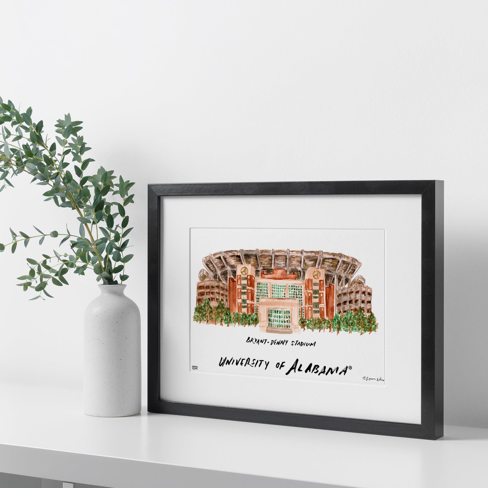 Alabama Bryant-Denny Stadium, Framed Watercolor Wall Art 16" x 20" by Laura Wilcox