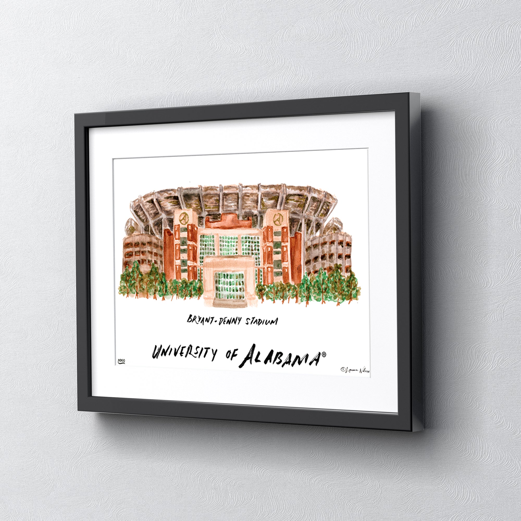 Alabama Bryant-Denny Stadium, Framed Watercolor Wall Art 16" x 20" by Laura Wilcox