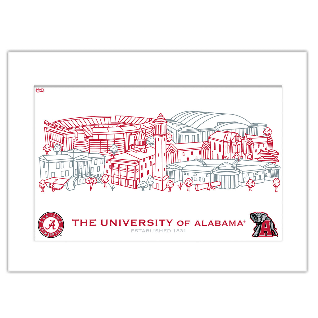 Alabama Crimson Tide Matted Campus Line Wall Art 11" x 14"