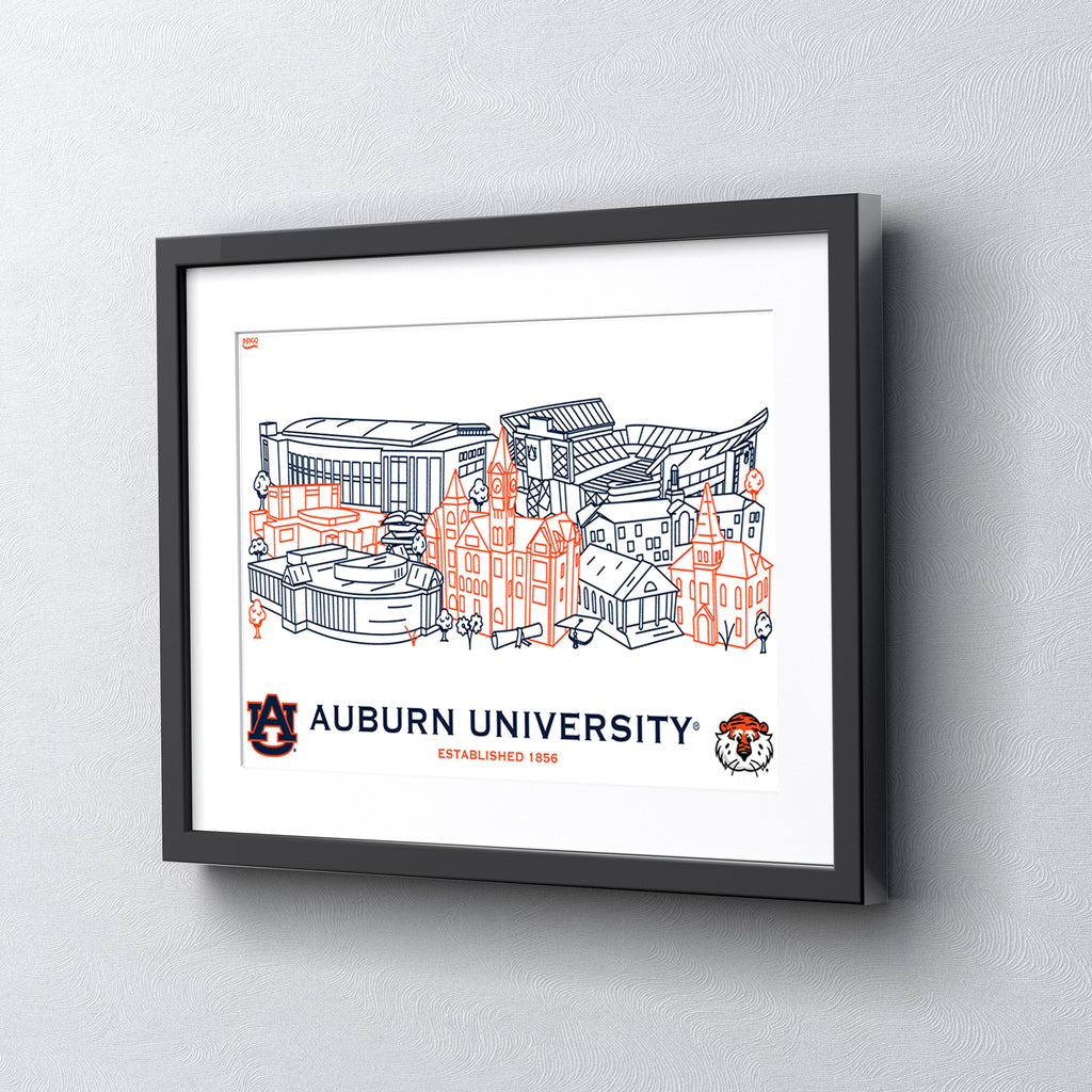 Auburn Tigers Framed Campus Line Wall Art 11" x 14"