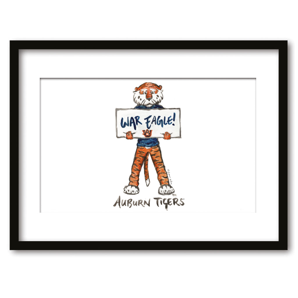 Auburn Tigers Mascot by Laura Wilcox, Framed Watercolor Wall Art 11" x 14"