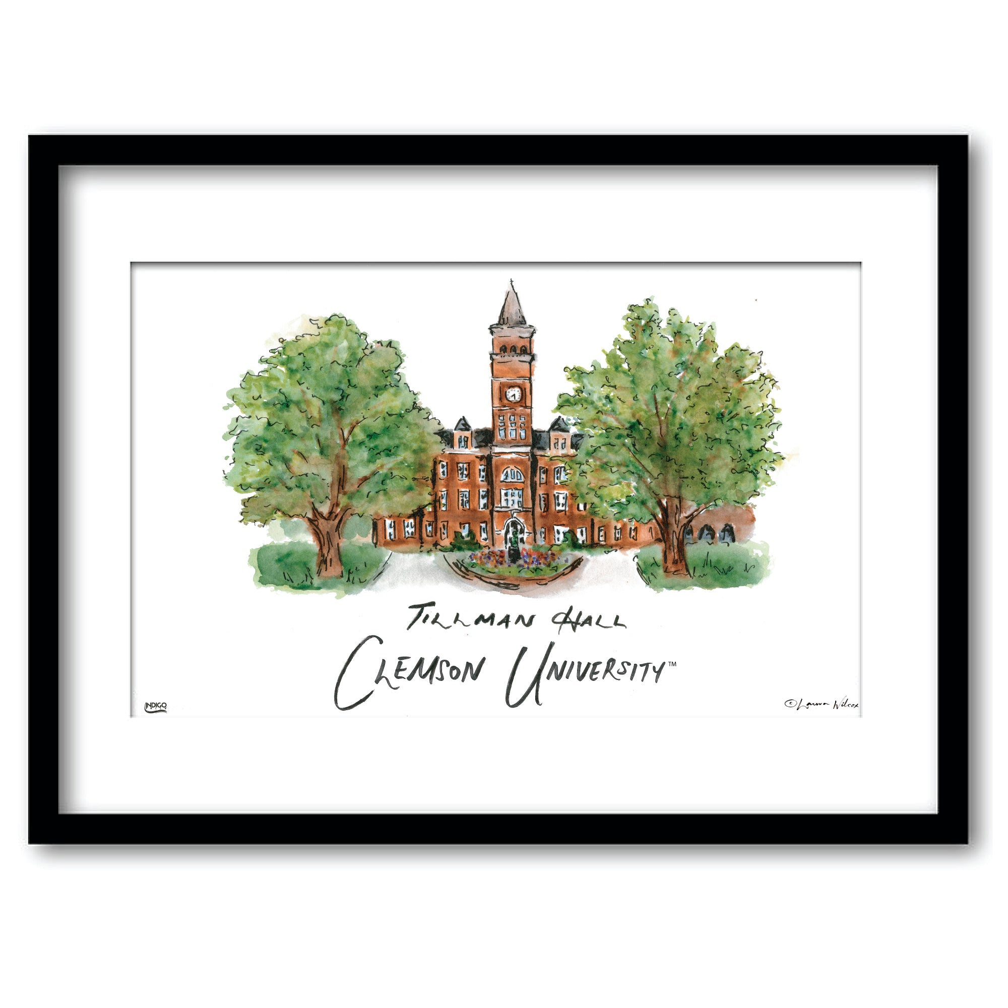 Clemson Tillman Hall, Framed Watercolor Wall Art 11" x 14" by Laura Wilcox