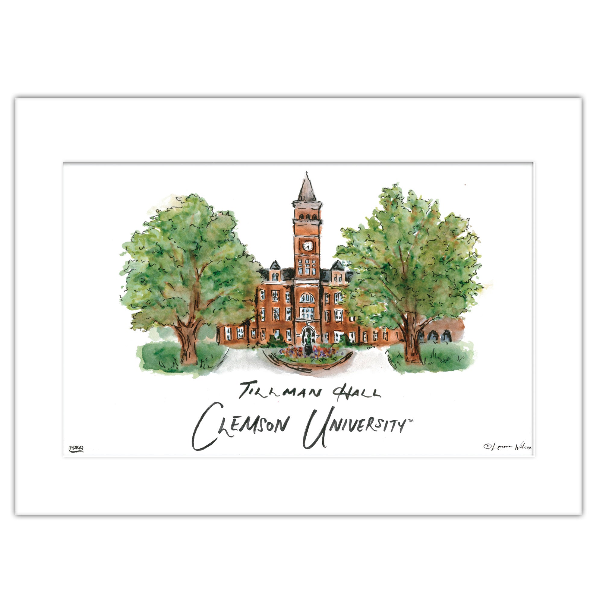 Clemson Tillman Hall, Matted Watercolor Wall Art 16" x 20" by Laura Wilcox