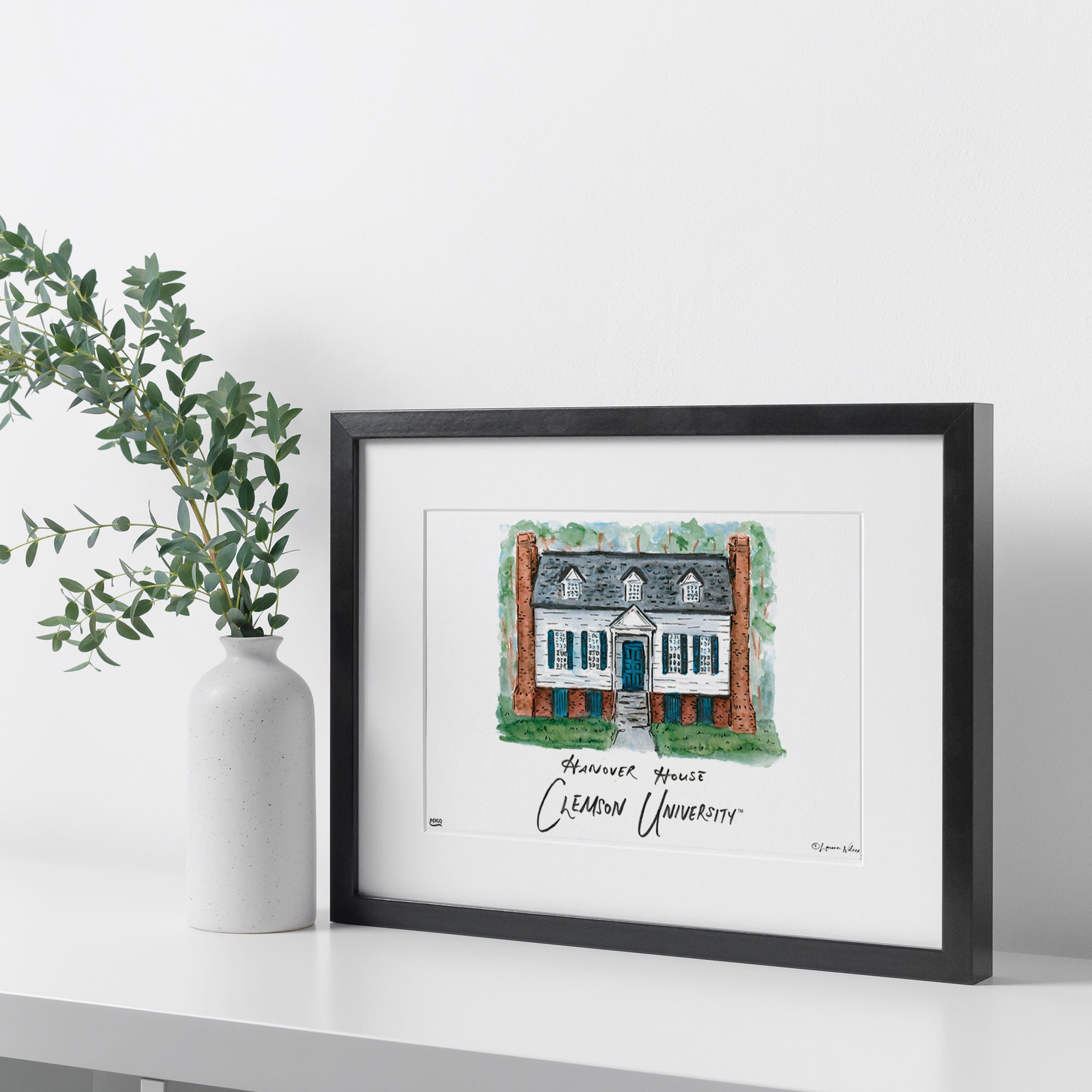 Clemson Hanover House, Framed Watercolor Wall Art 16" x 20" by Laura Wilcox