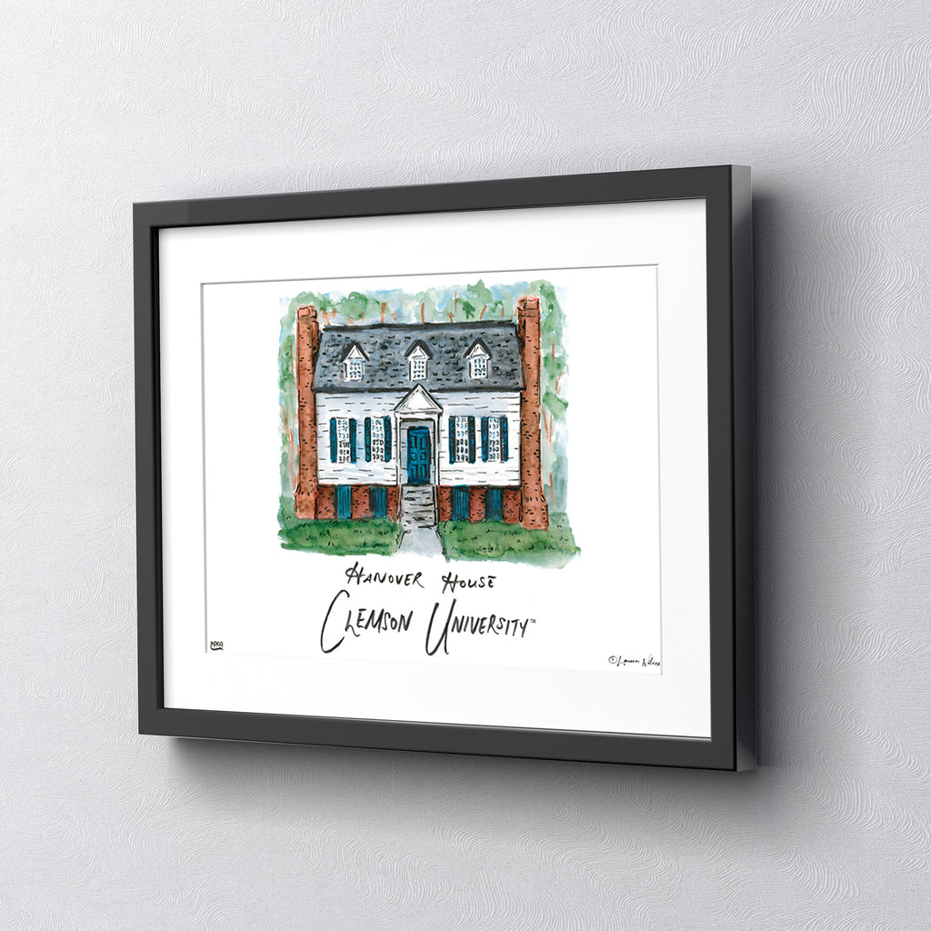 Clemson Hanover House, Framed Watercolor Wall Art 16" x 20" by Laura Wilcox