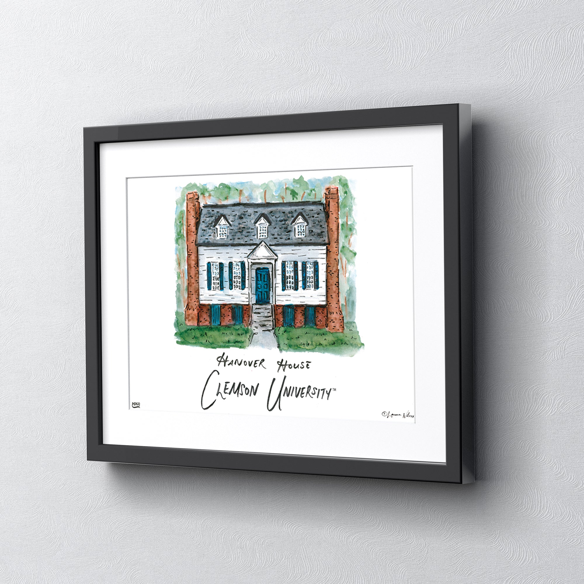 Clemson Hanover House, Framed Watercolor Wall Art 16" x 20" by Laura Wilcox