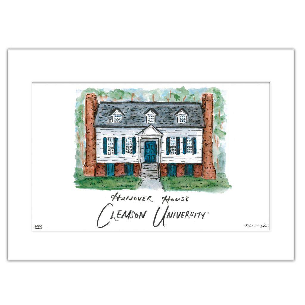 Clemson Hanover House, Matted Watercolor Wall Art 11" x 14" by Laura Wilcox