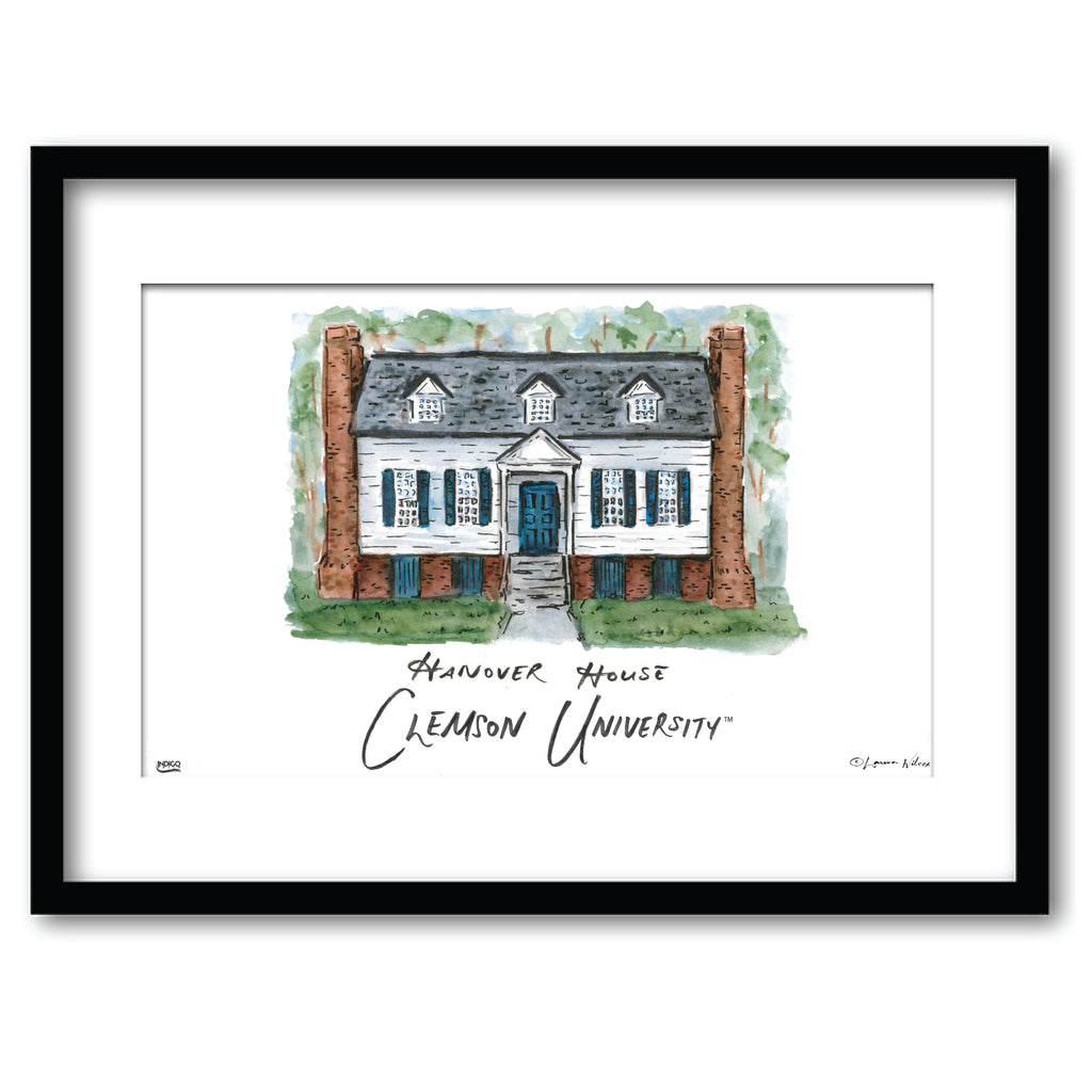 Clemson Hanover House, Framed Watercolor Wall Art 16" x 20" by Laura Wilcox