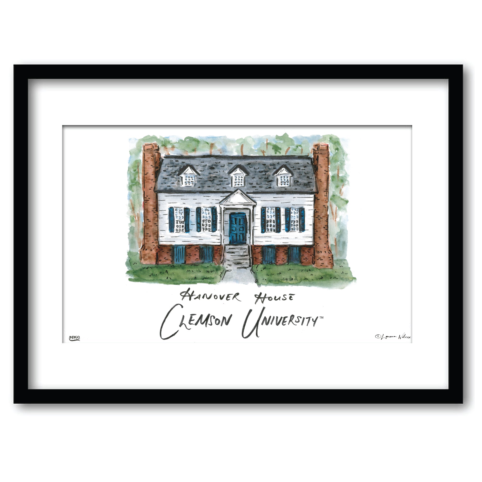 Clemson Hanover House, Framed Watercolor Wall Art 16" x 20" by Laura Wilcox