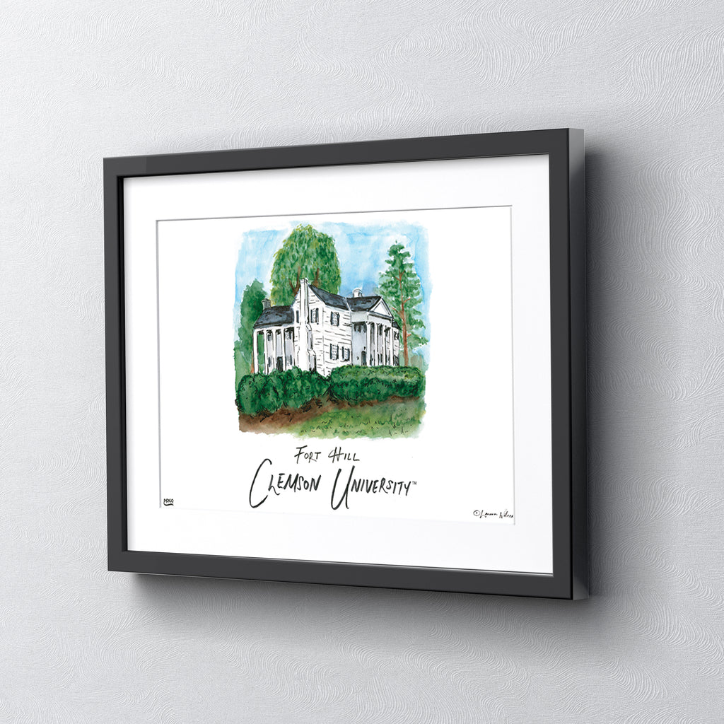 Clemson Fort Hill, Framed Watercolor Wall Art 11" x 14" by Laura Wilcox