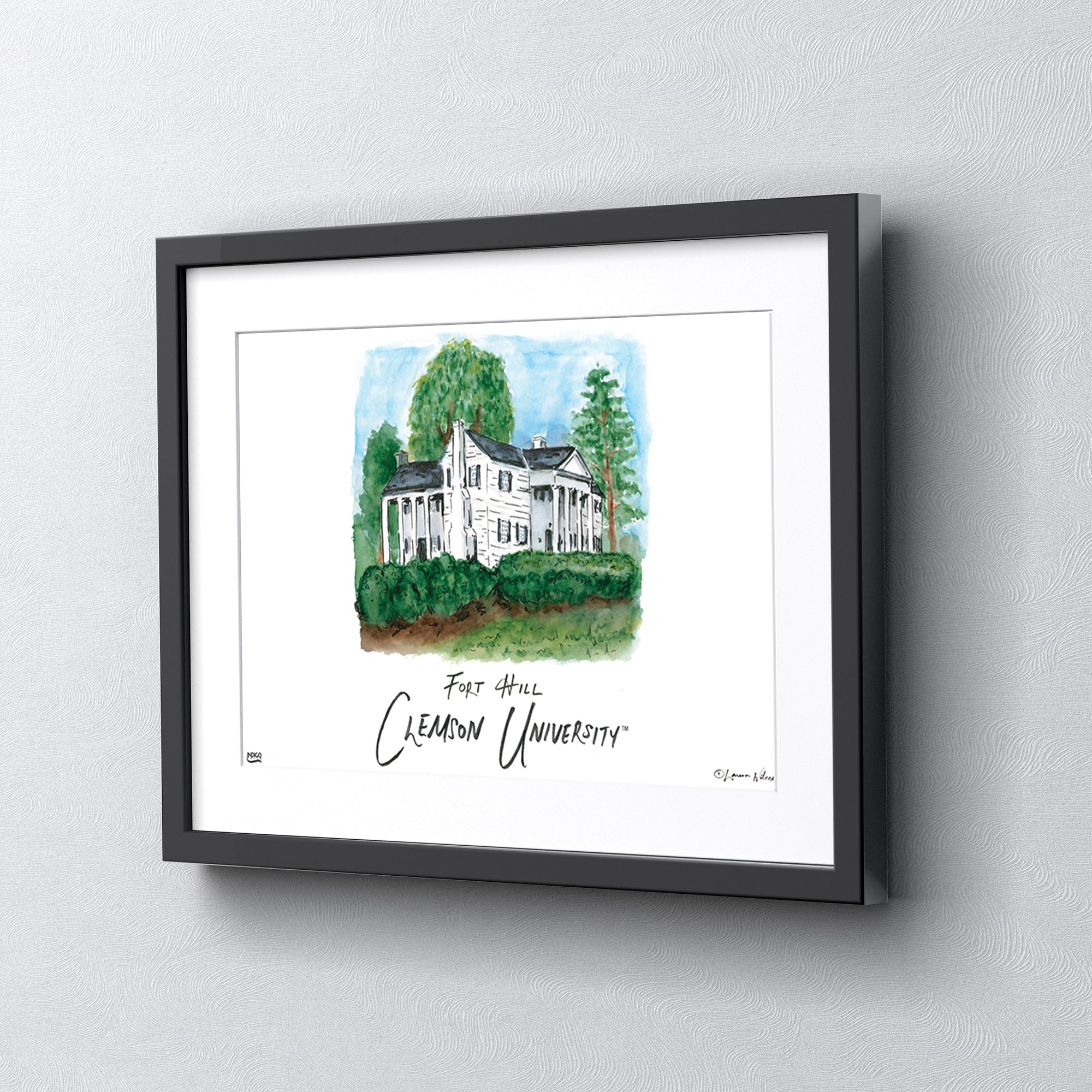 Clemson Fort Hill, Framed Watercolor Wall Art 16" x 20" by Laura Wilcox
