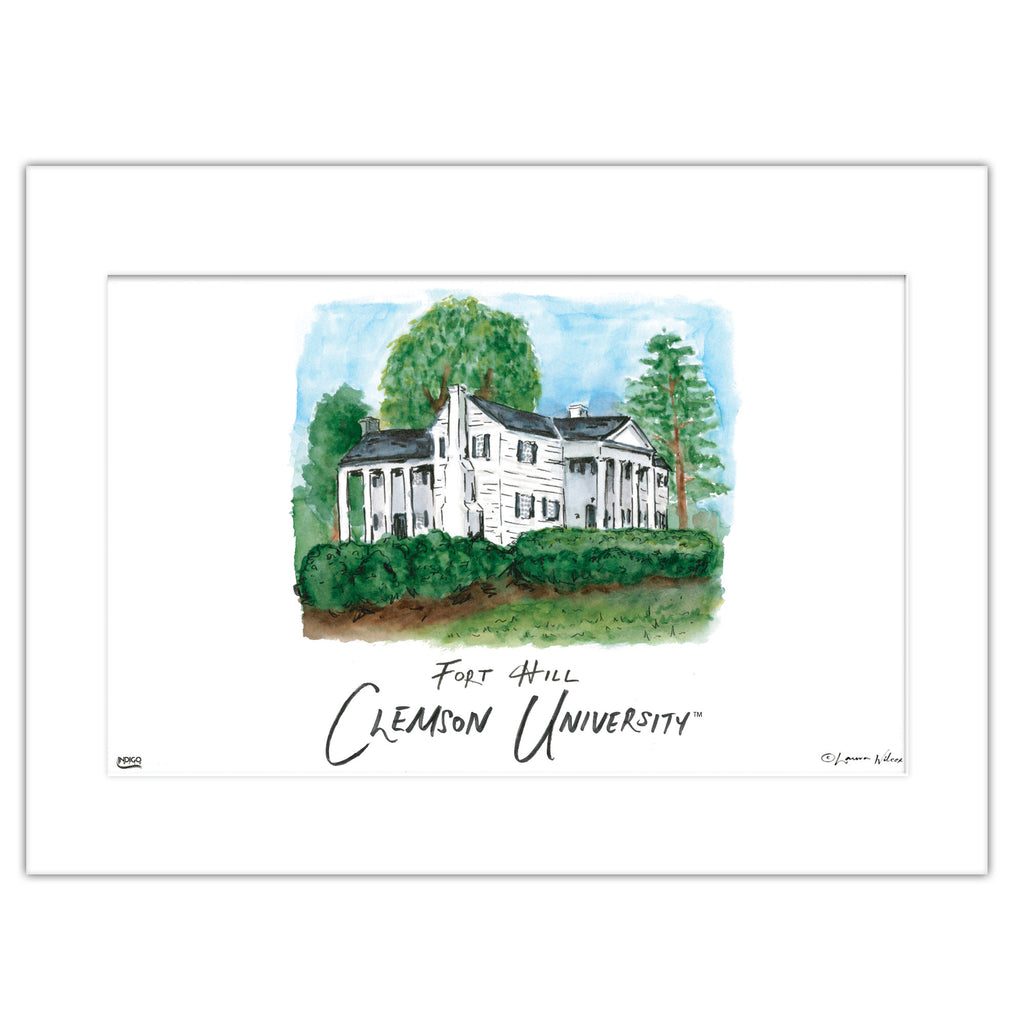 Clemson Fort Hill, Matted Watercolor Wall Art 16" x 20" by Laura Wilcox