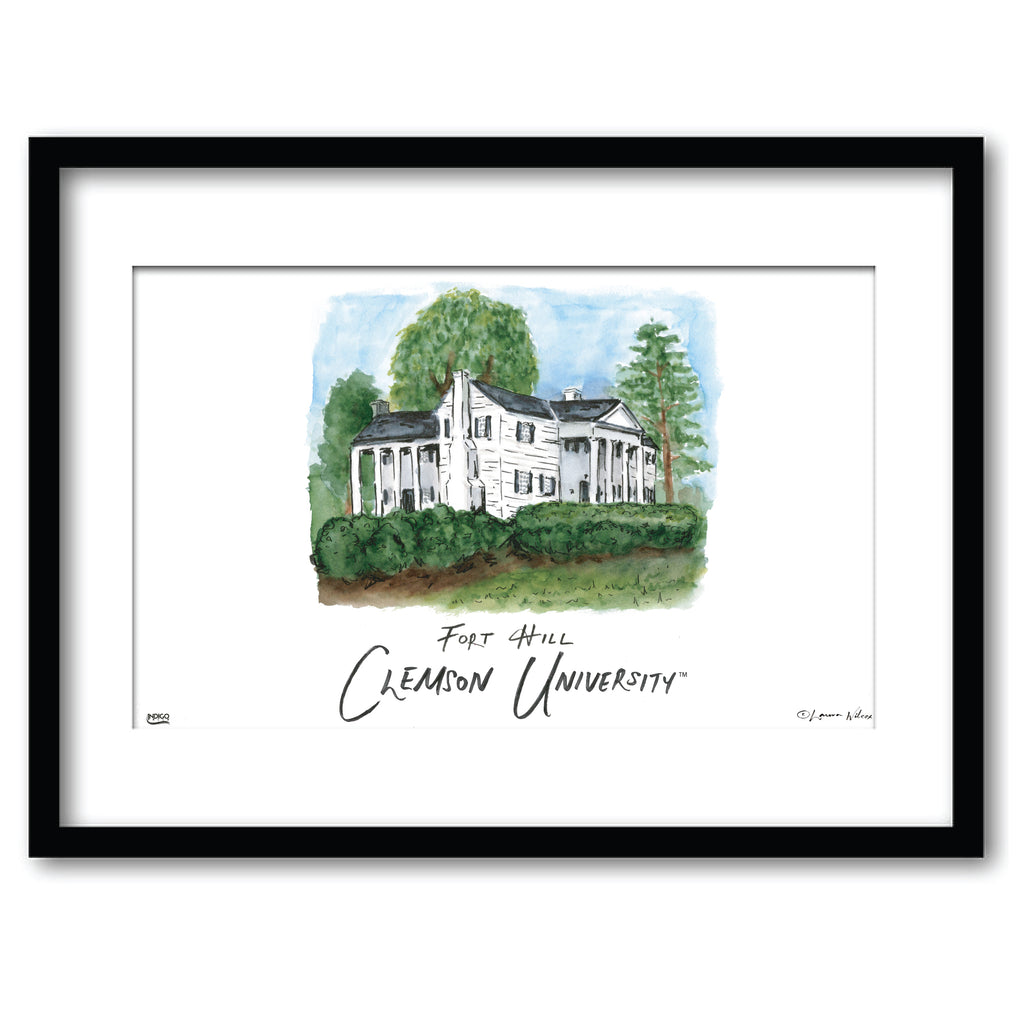 Clemson Fort Hill, Framed Watercolor Wall Art 16" x 20" by Laura Wilcox
