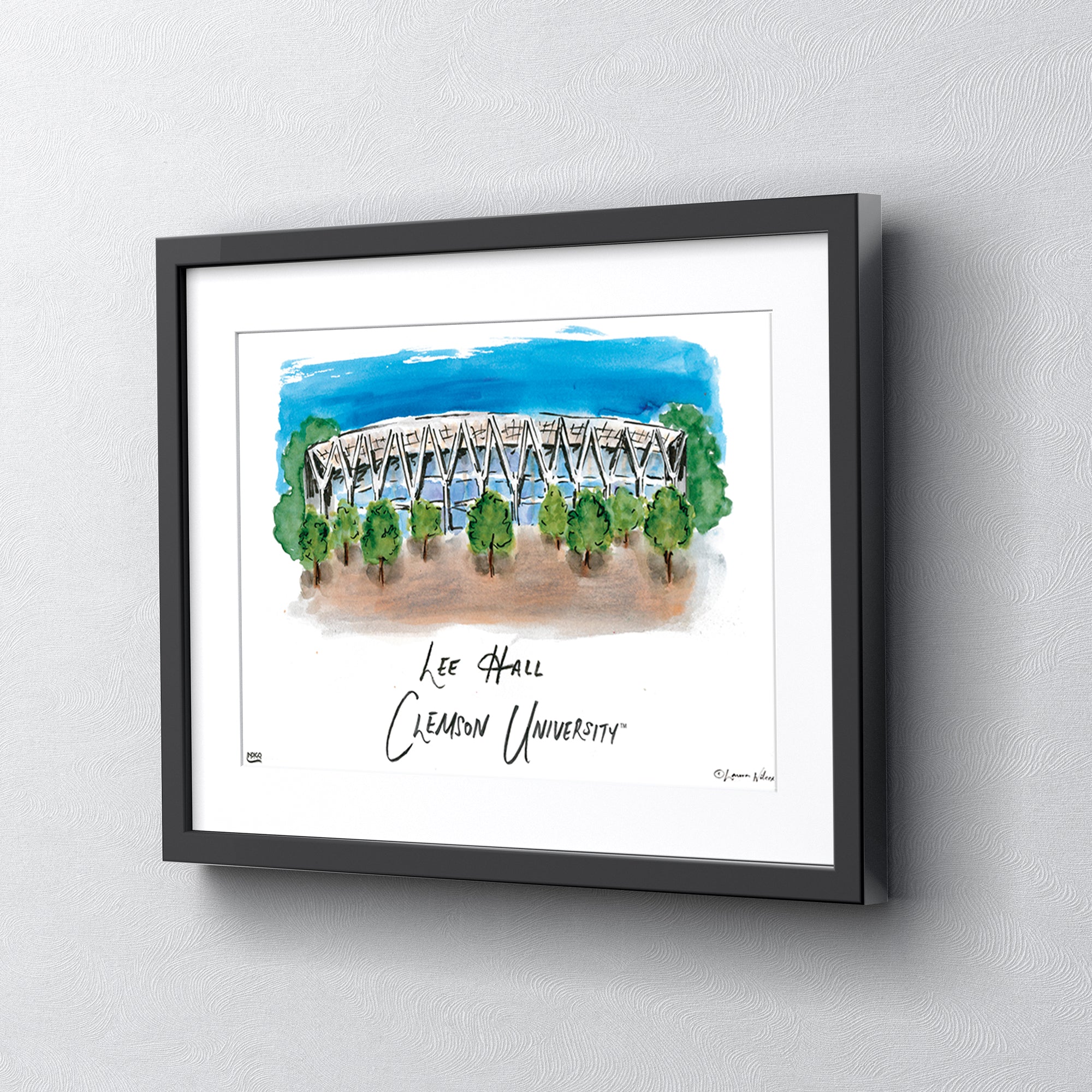 Clemson Lee Hall, Framed Watercolor Wall Art 16" x 20" by Laura Wilcox