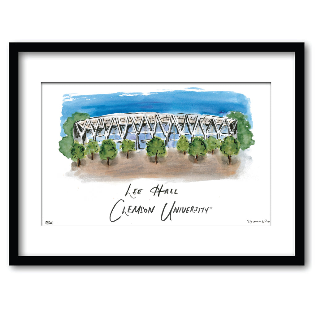 Clemson Lee Hall, Framed Watercolor Wall Art 16" x 20" by Laura Wilcox