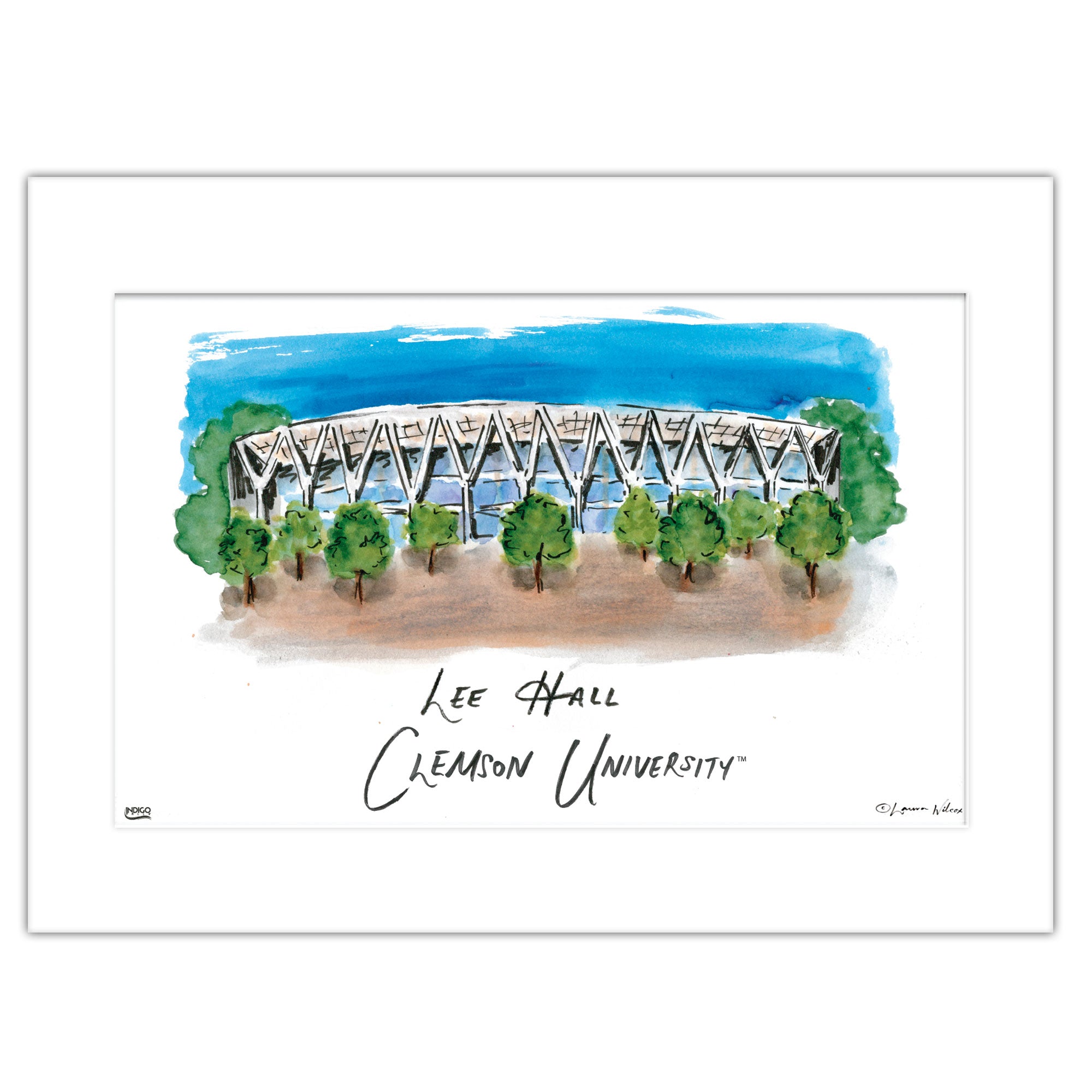 Clemson Lee Hall, Matted Watercolor Wall Art 11" x 14" by Laura Wilcox