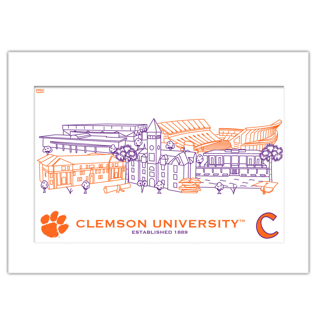 Clemson Tigers Matted Campus Line Wall Art 11" x 14"