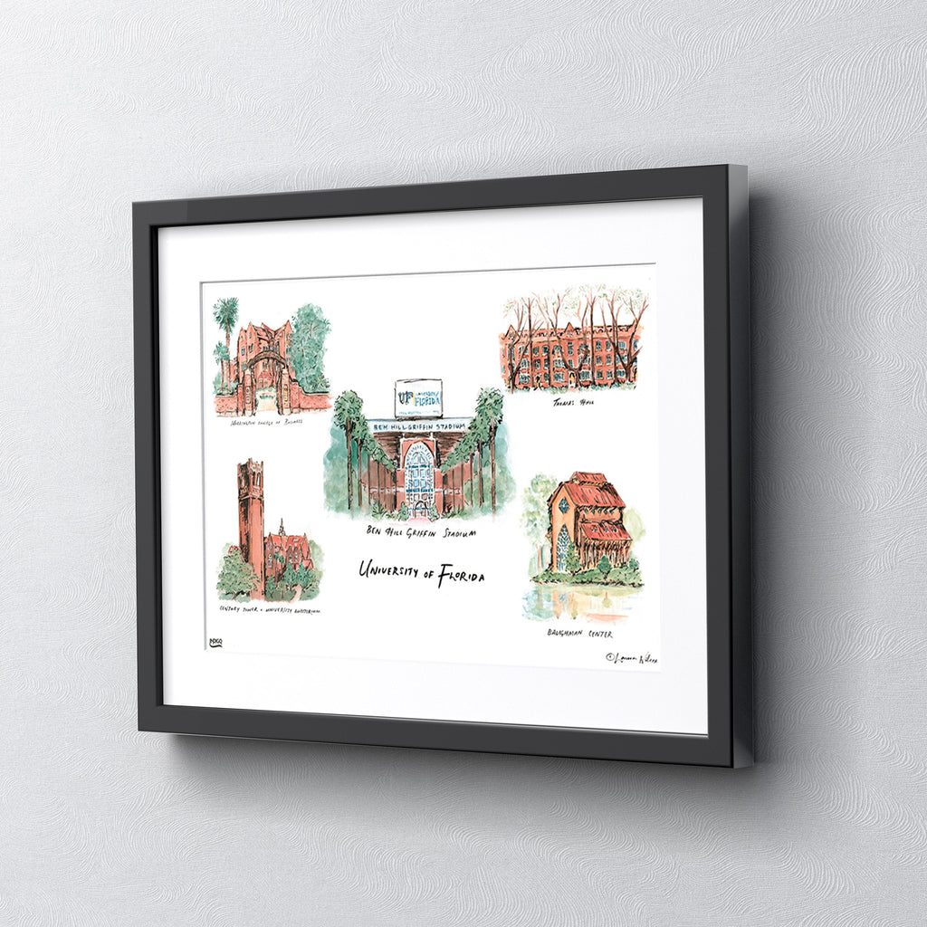 Florida Collage, Framed Watercolor Wall Art 11" x 14" by Laura Wilcox