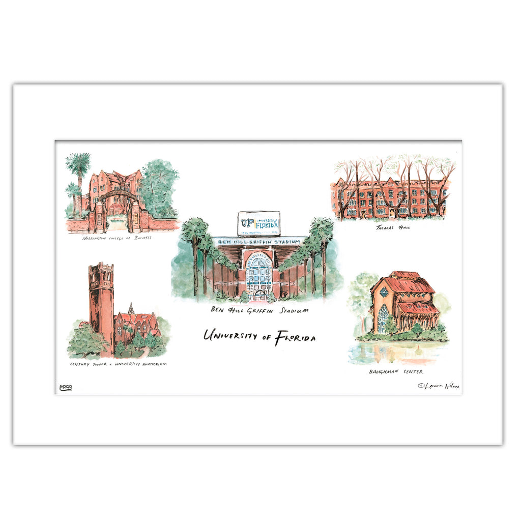 Florida Collage, Matted Watercolor Wall Art 16" x 20" by Laura Wilcox