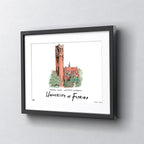 Florida Century Tower & University Auditorium, Framed Watercolor Wall Art 11" x 14" by Laura Wilcox