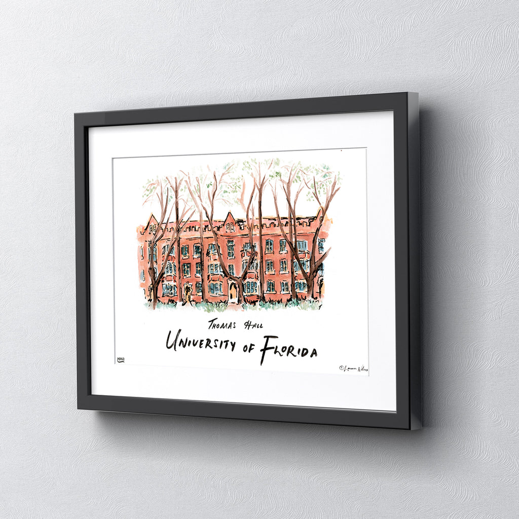 Florida Thomas Hall, Framed Watercolor Wall Art 11" x 14" by Laura Wilcox