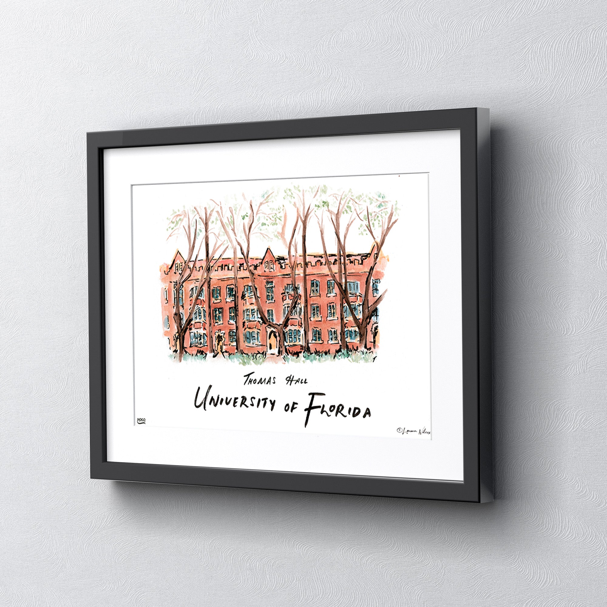 Florida Thomas Hall, Framed Watercolor Wall Art 11" x 14" by Laura Wilcox