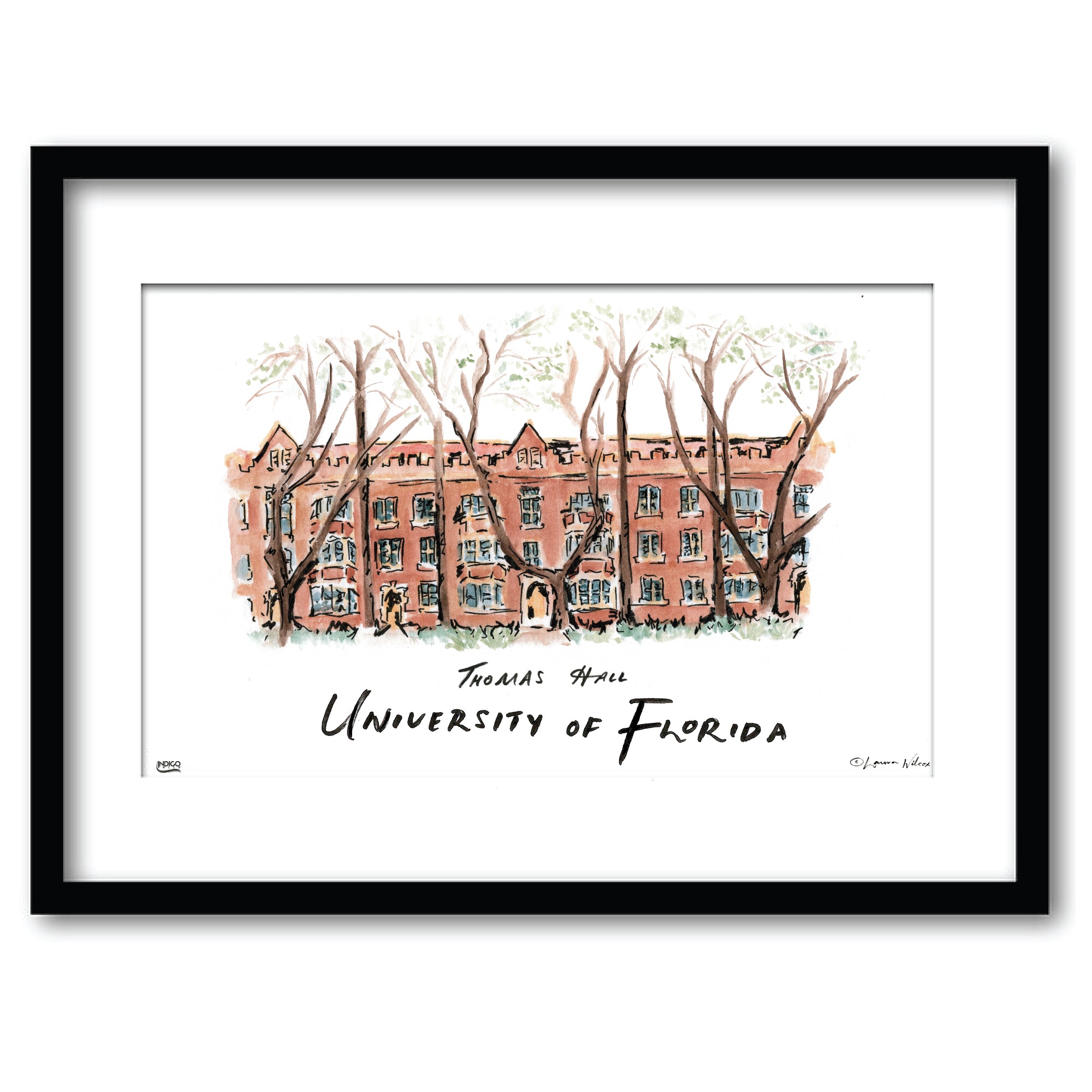 Florida Thomas Hall, Framed Watercolor Wall Art 11" x 14" by Laura Wilcox