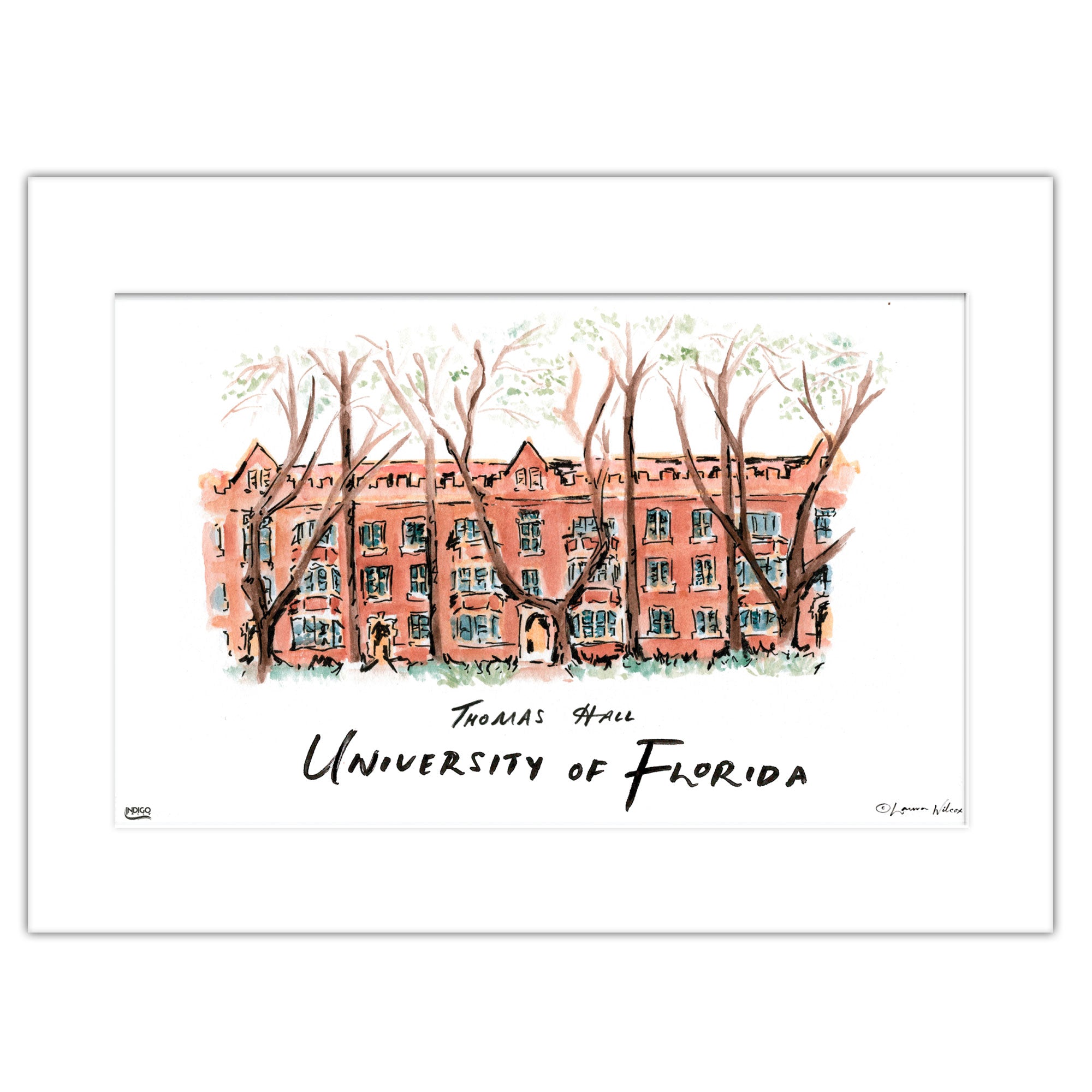 Florida Thomas Hall, Matted Watercolor Wall Art 16" x 20" by Laura Wilcox
