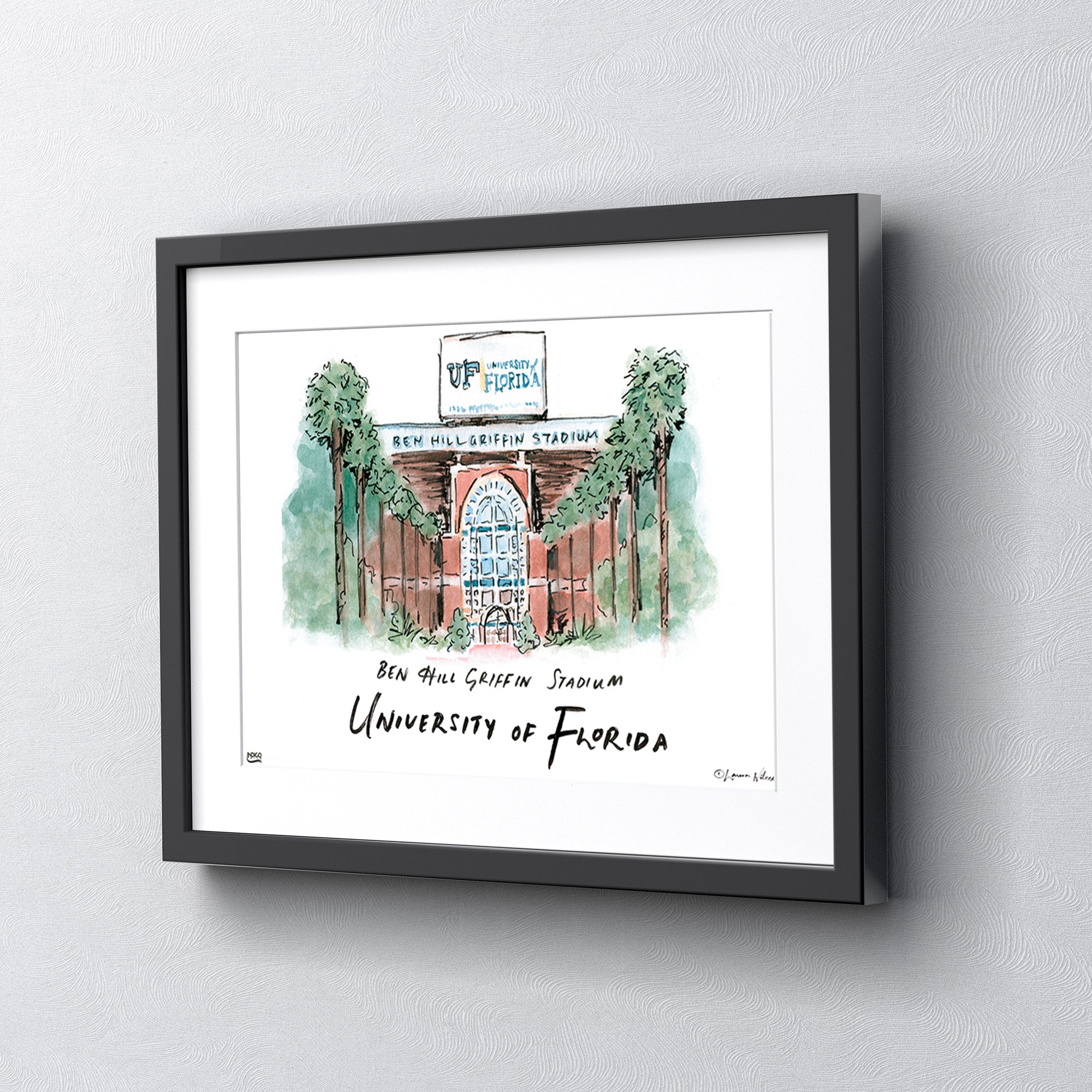 Florida Ben Hill Griffin Stadium, Framed Watercolor Wall Art 16" x 20" by Laura Wilcox
