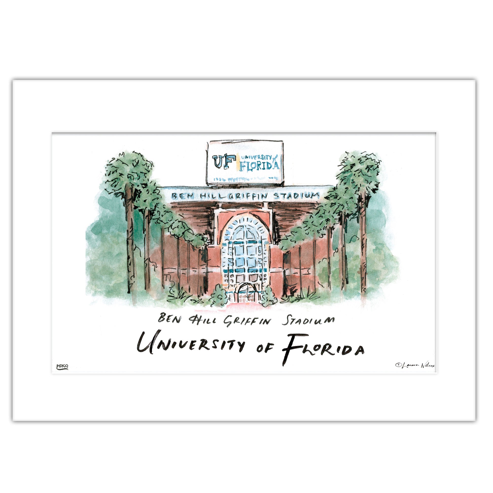 Florida Ben Hill Griffin Stadium, Matted Watercolor Wall Art 11" x 14" by Laura Wilcox