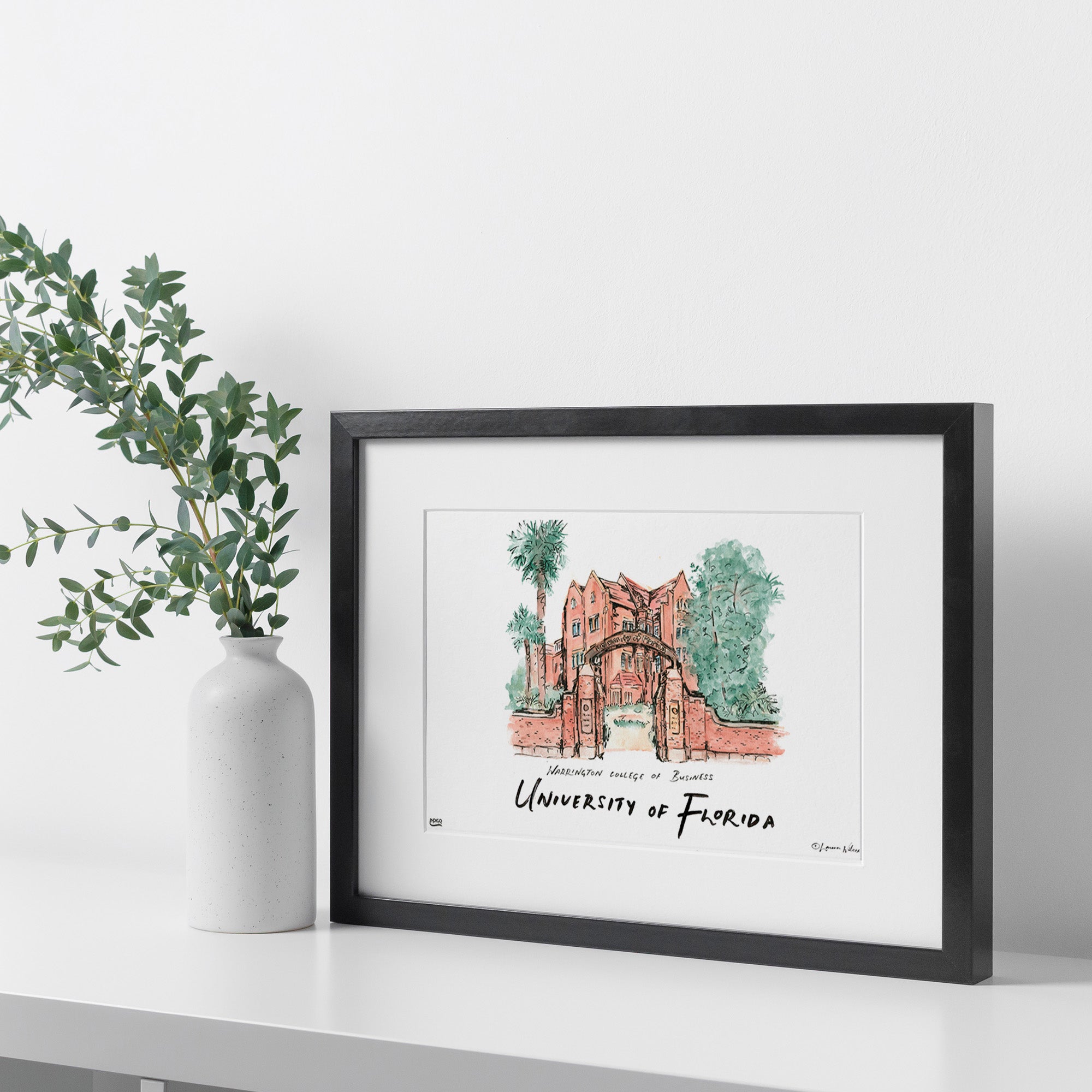Florida Warrington College of Business, Framed Watercolor Wall Art 16" x 20" by Laura Wilcox