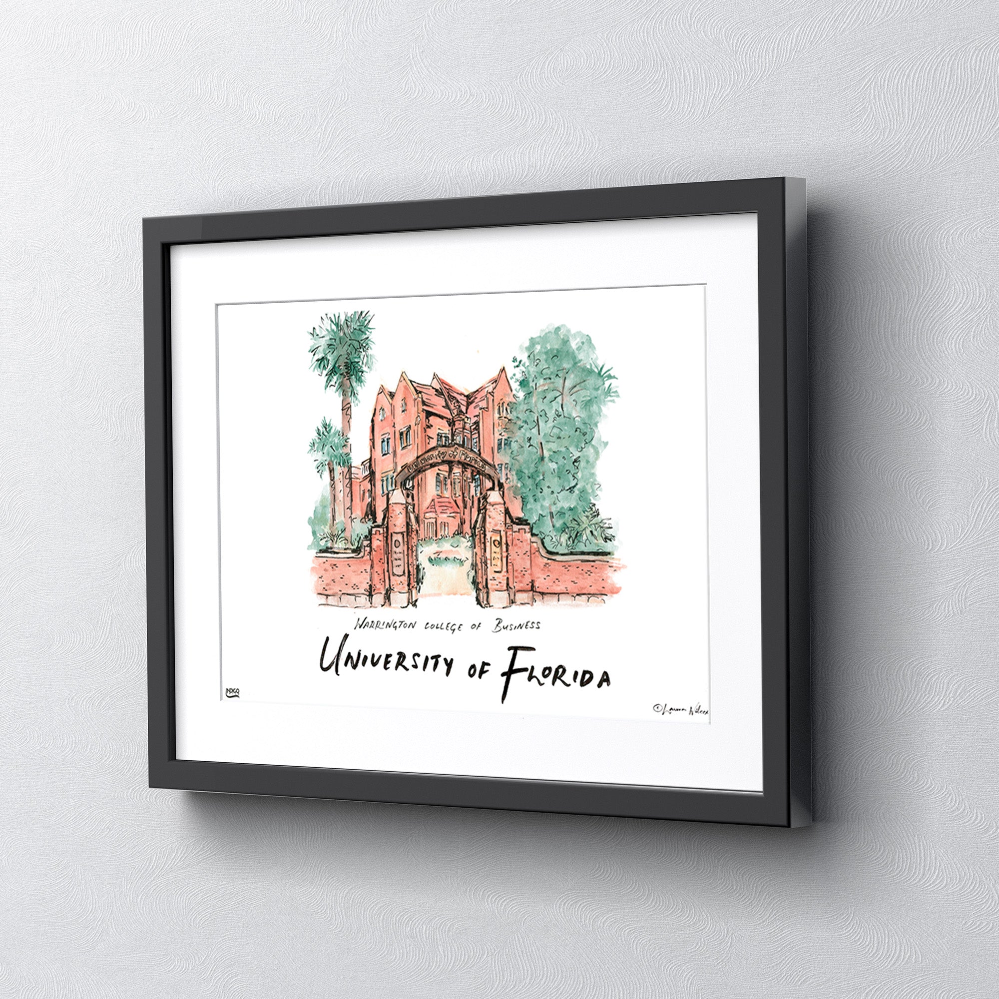 Florida Warrington College of Business, Framed Watercolor Wall Art 11" x 14" by Laura Wilcox