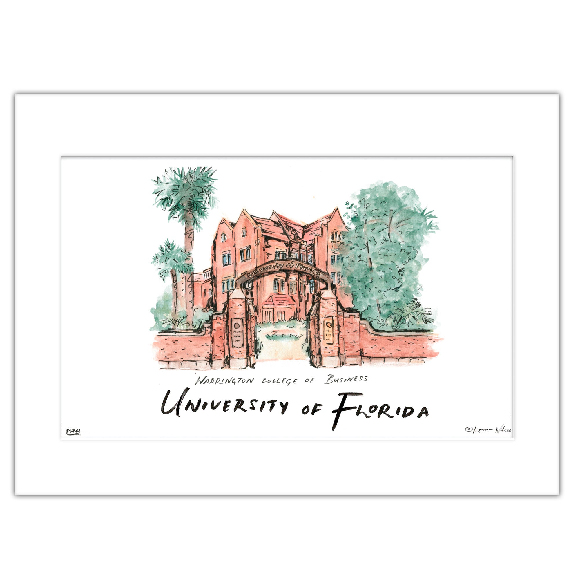 Florida Warrington College of Business, Matted Watercolor Wall Art 16" x 20" by Laura Wilcox