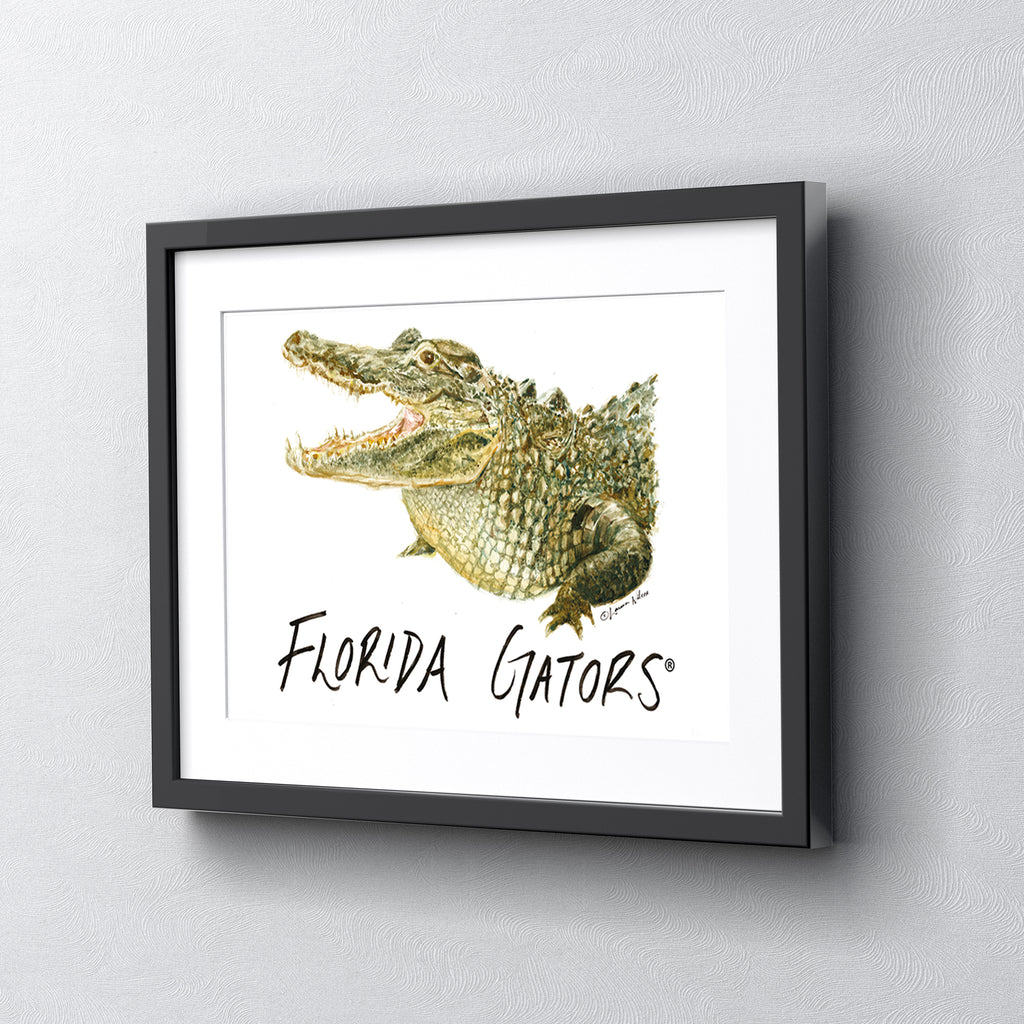 Florida Gators Mascot by Laura Wilcox, Framed Watercolor Wall Art 11" x 14"