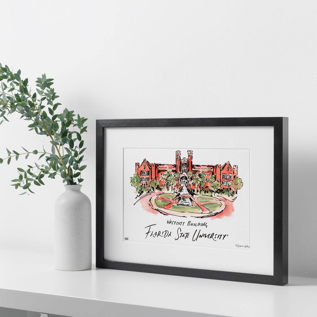 Florida State Westcott Building, Framed Watercolor Wall Art 16" x 20" by Laura Wilcox